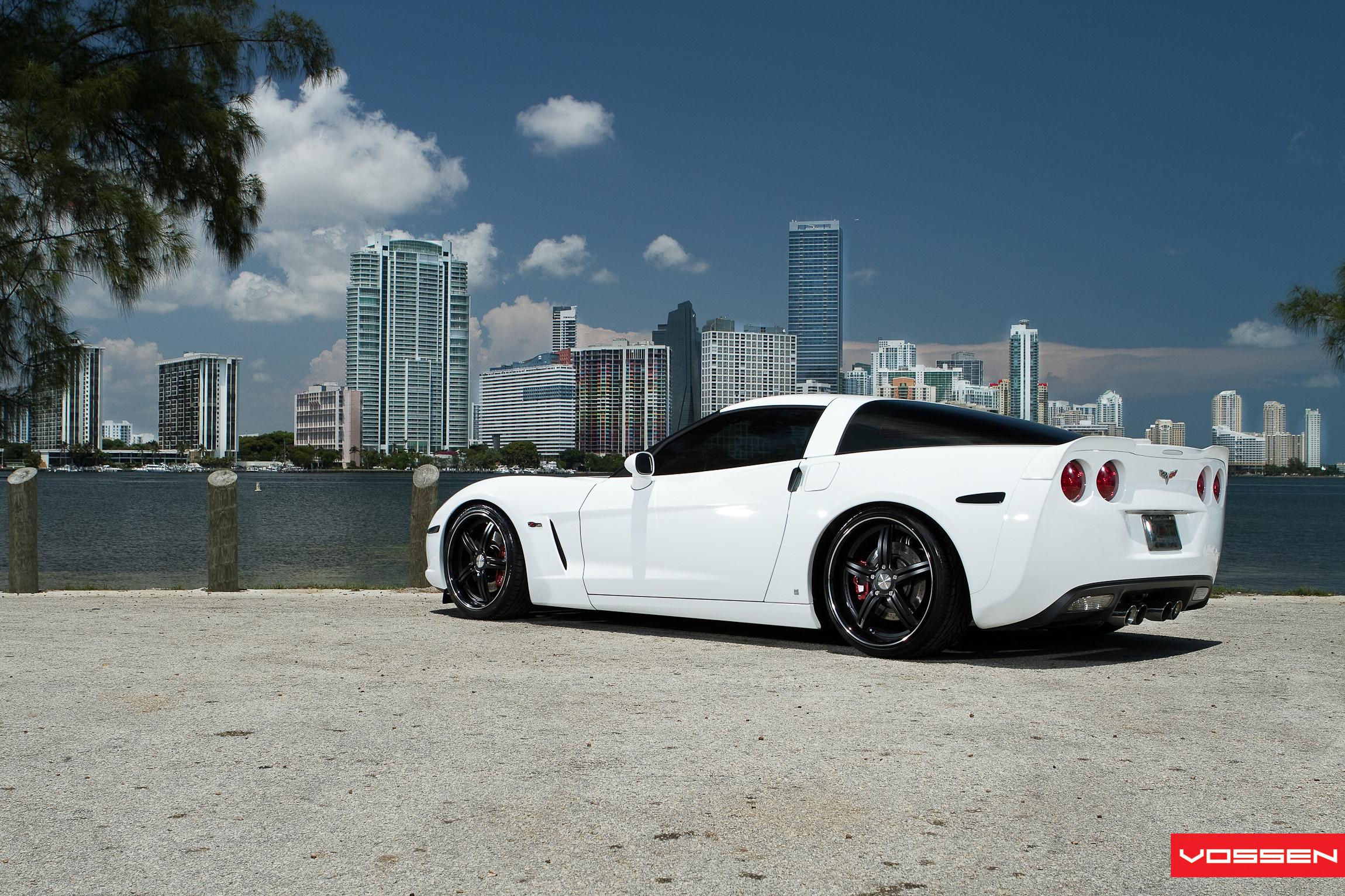 White Chevy Corvette with Aftermarket Bumper Air Ducts - Photo by Vossen