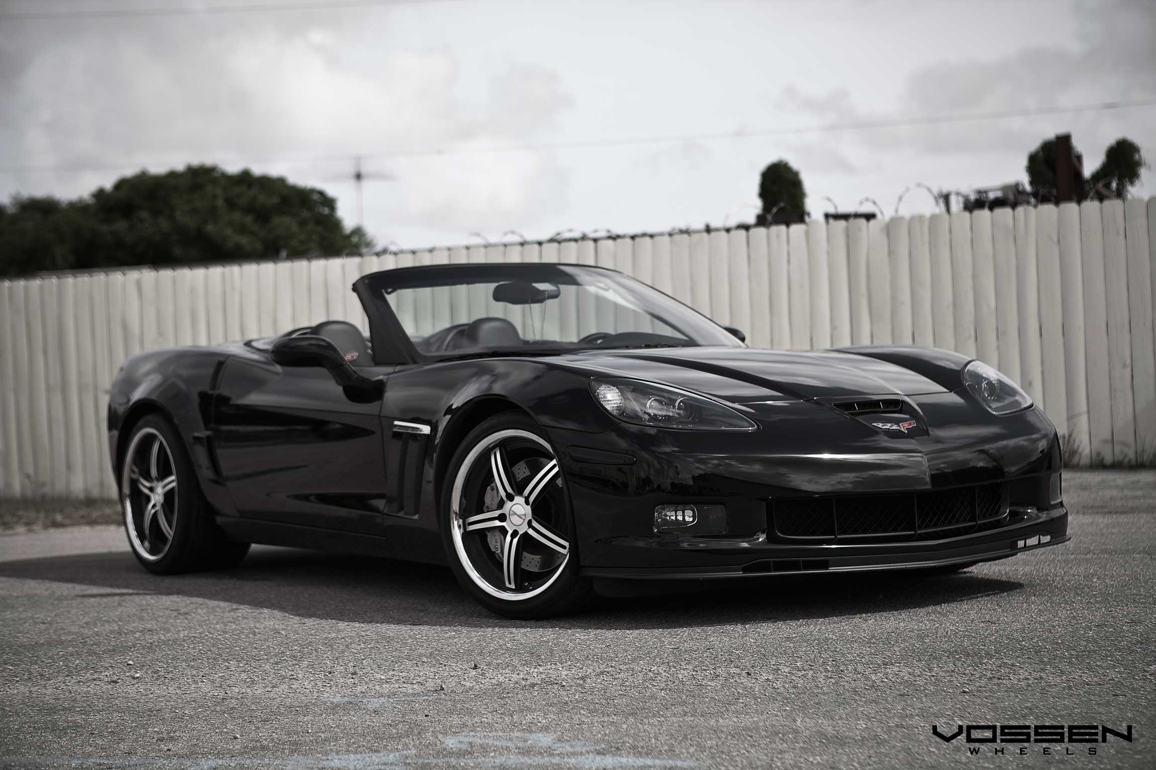 Black Convertible Chevy Corvette with Custom Hood - Photo by Vossen