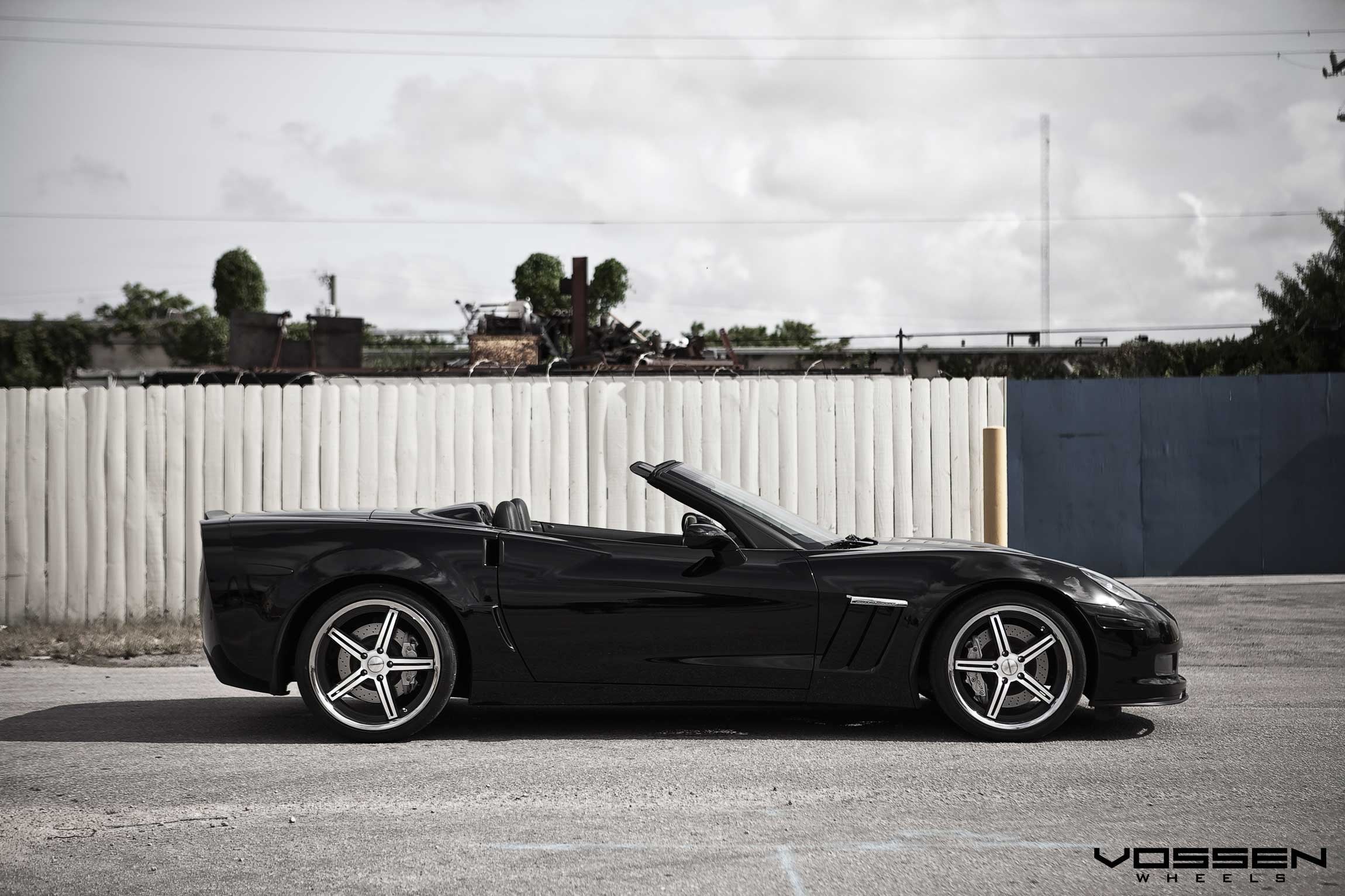 Aftermarket Side Scoops on Black Convertible Chevy Corvette - Photo by Vossen