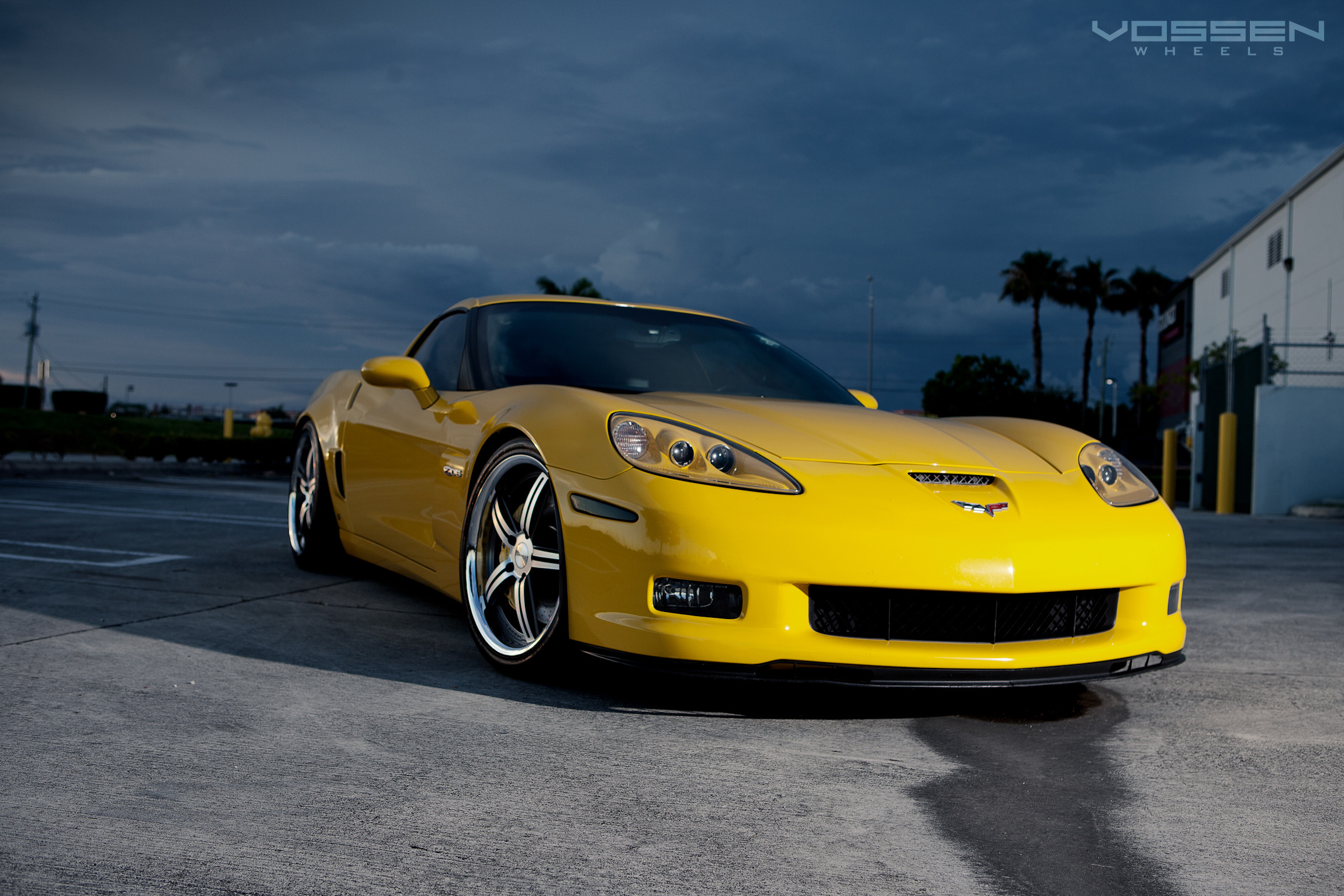 Custom Front Lip on Yellow Chevy Corvette - Photo by Vossen