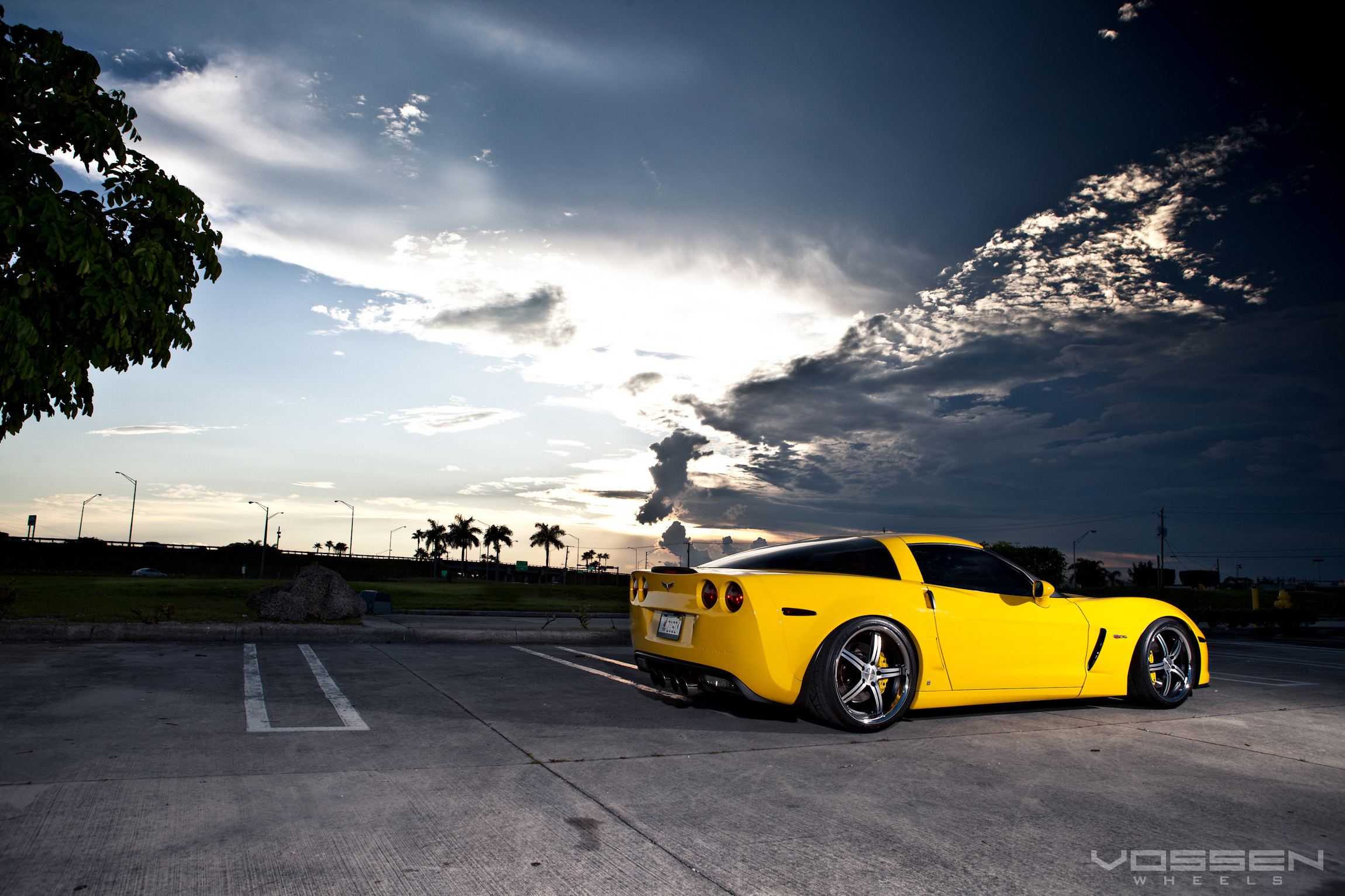 Chrome Vossen Rims with Yellow Brakes on Chevy Corvette - Photo by Vossen
