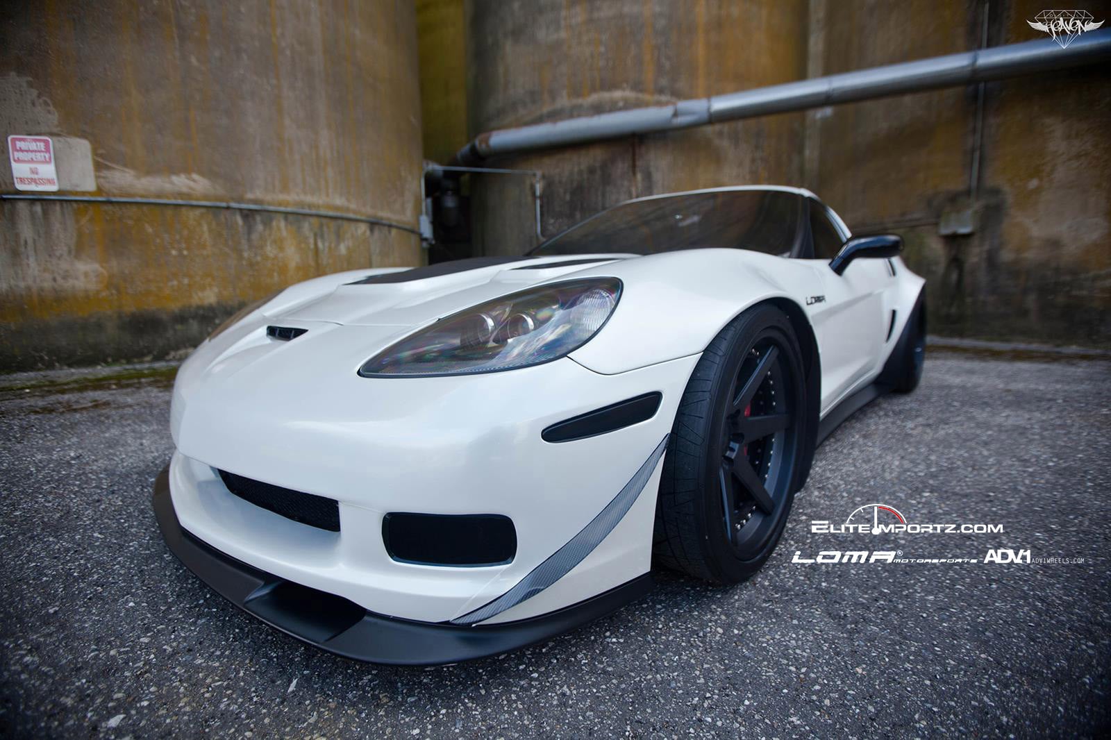 Custom Front Lip Spoiler on White Chevy Corvette - Photo by ADV.1