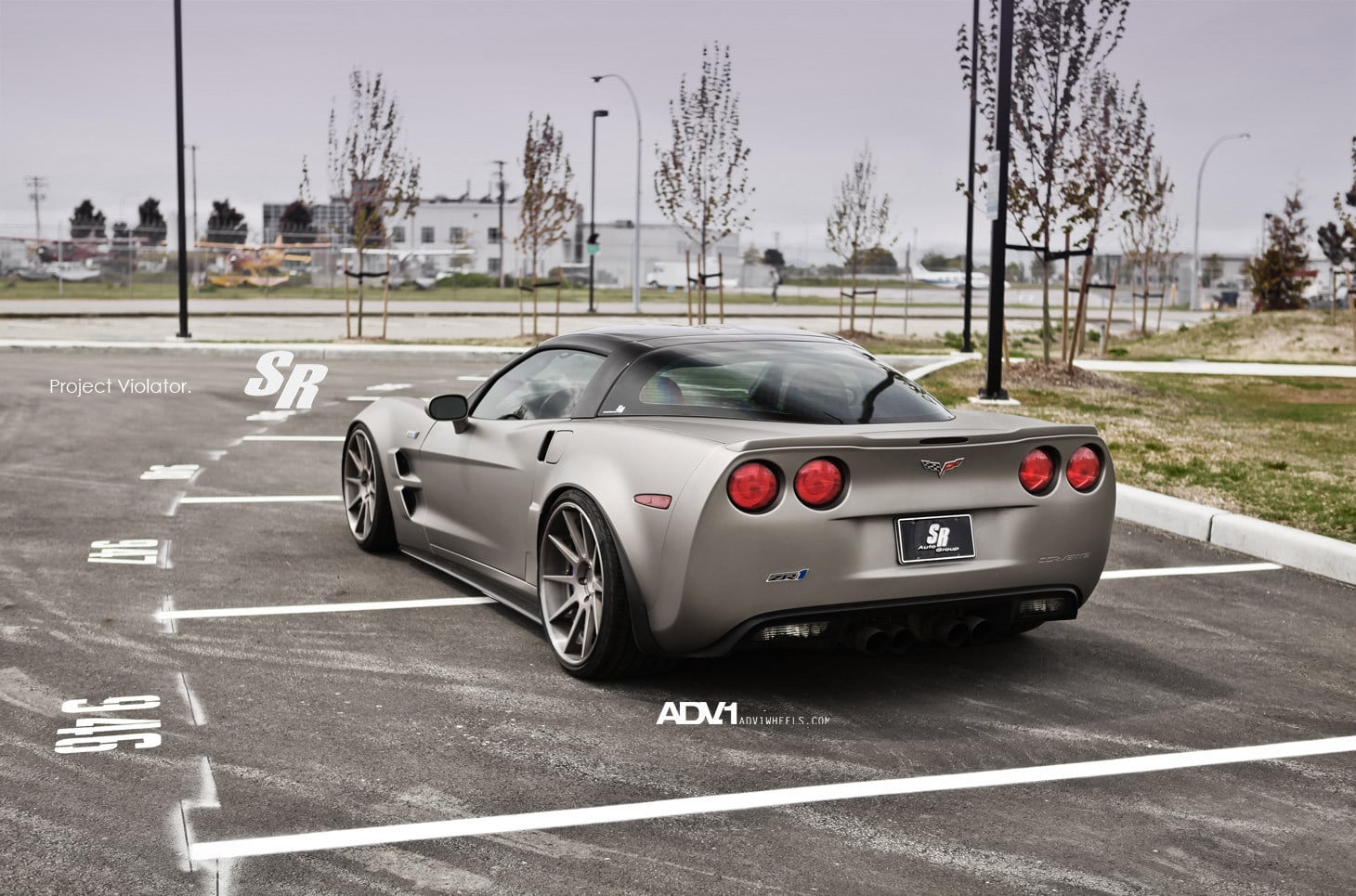 Rear Lip Spoiler on Gray Matte Chevy Corvette - Photo by ADV.1