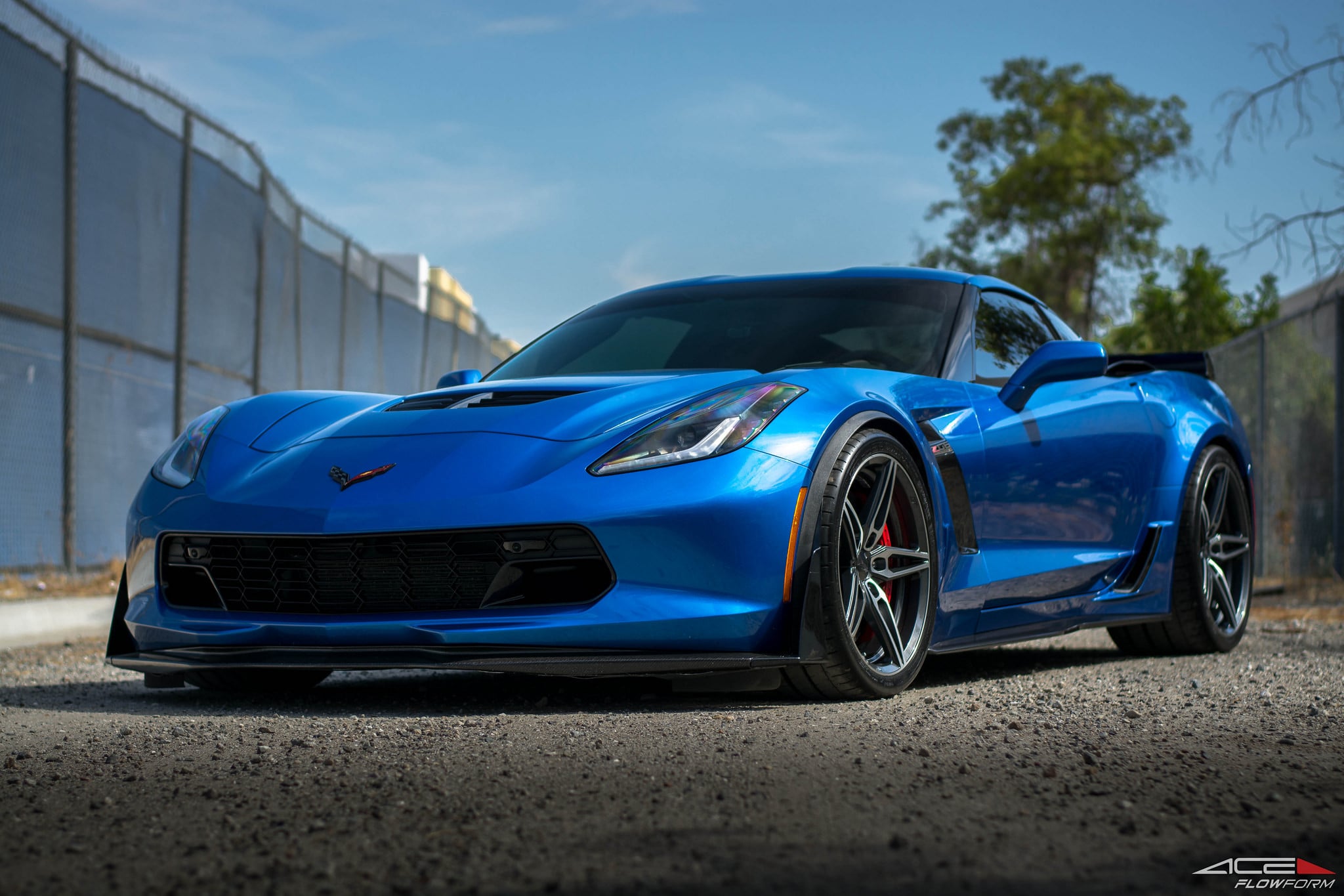 Blue Chevy Corvette with Custom Vented Hood - Photo by Ace Alloy