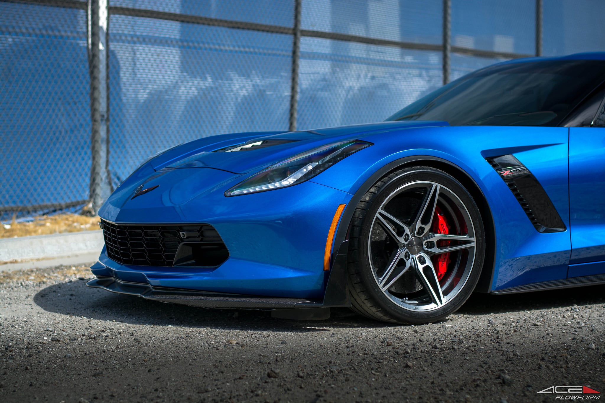 Carbon Fiber Bumper Lips on Blue Chevy Corvette - Photo by Ace Alloy