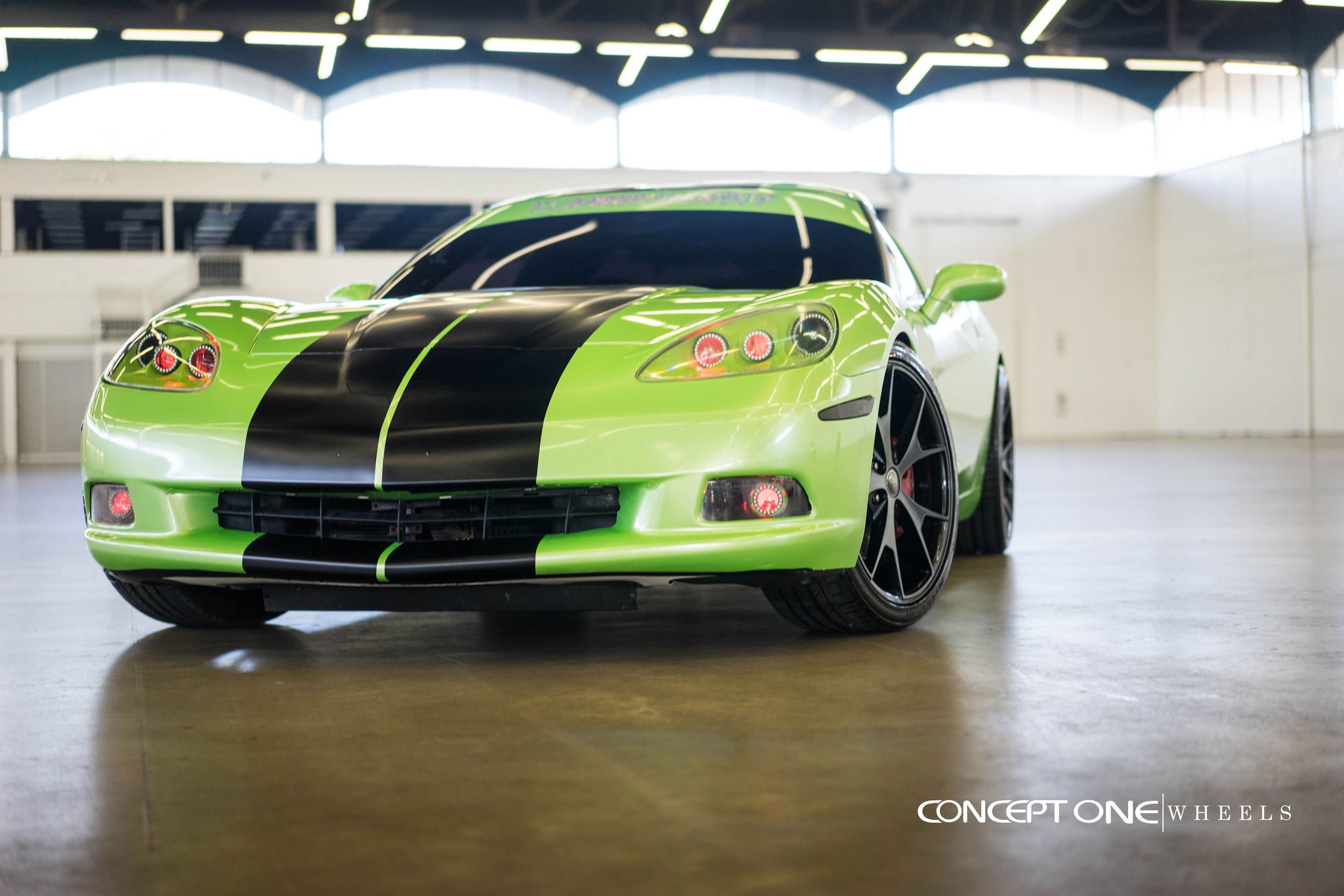 Custom Green Chevy Corvette with Black Stripes - Photo by Concept One