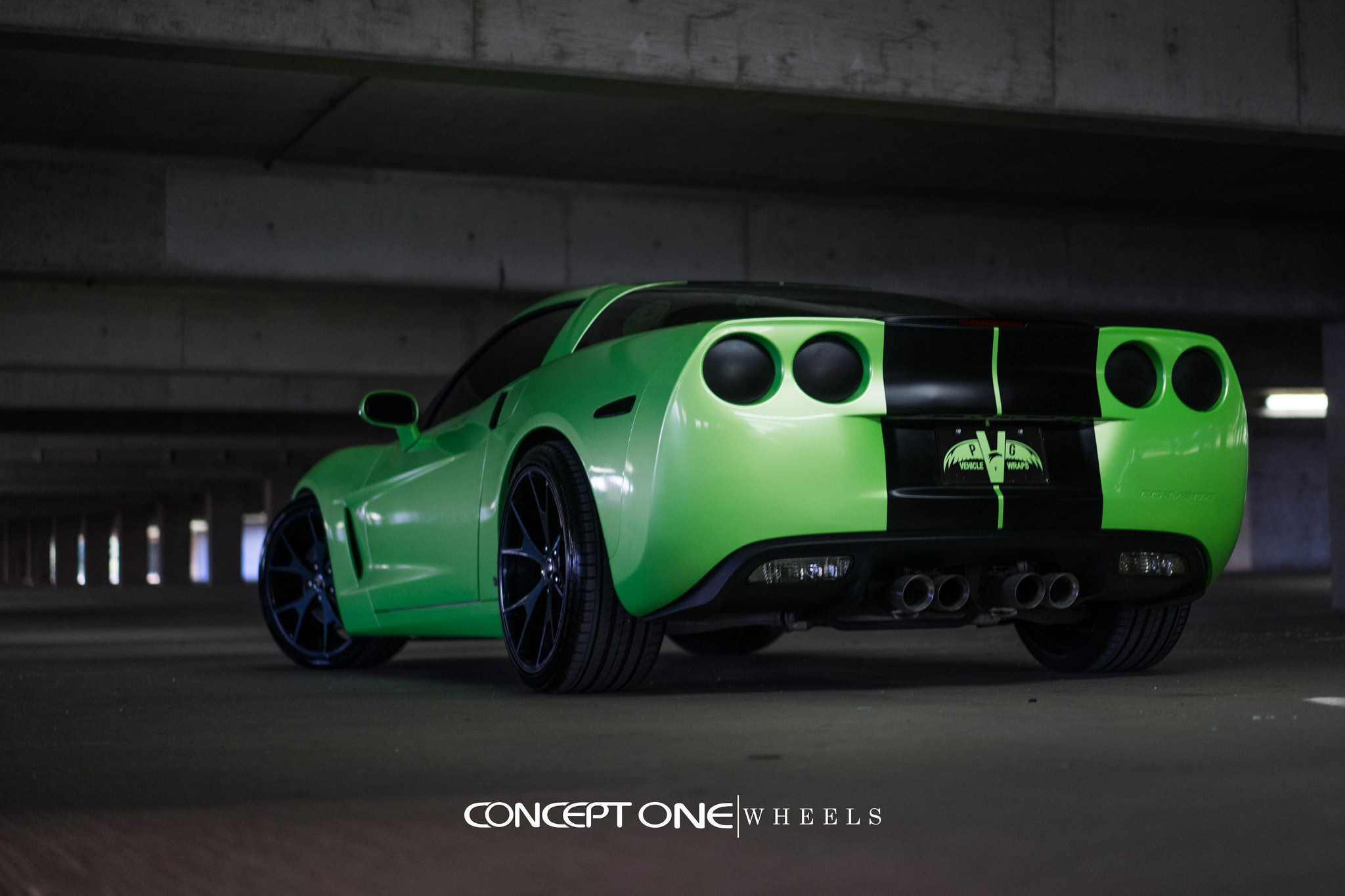 Dark Smoke Taillights on Green Chevy Corvette - Photo by Concept One