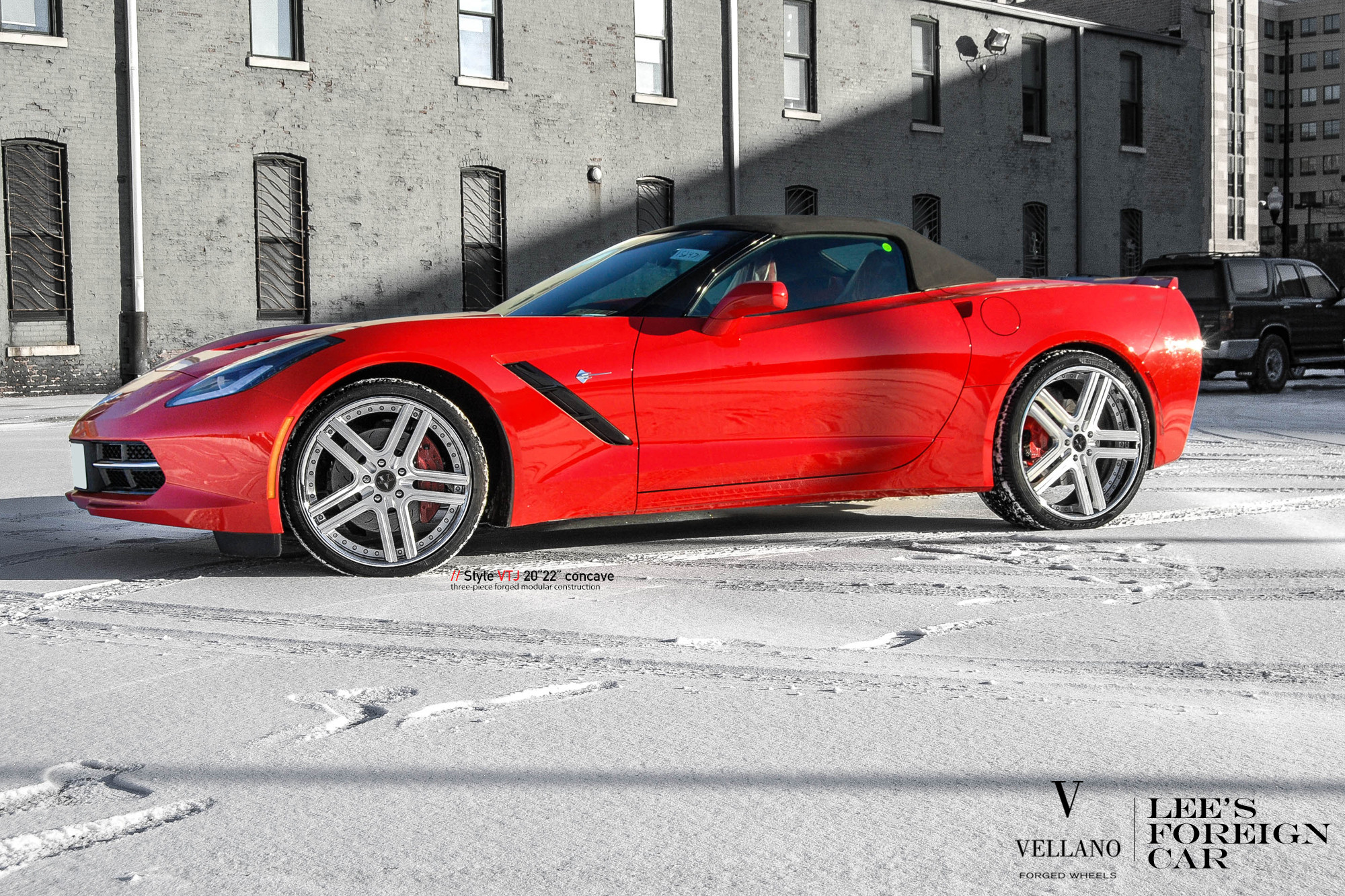 Custom Red Chevy Corvette Side Skirts - Photo by Vellano
