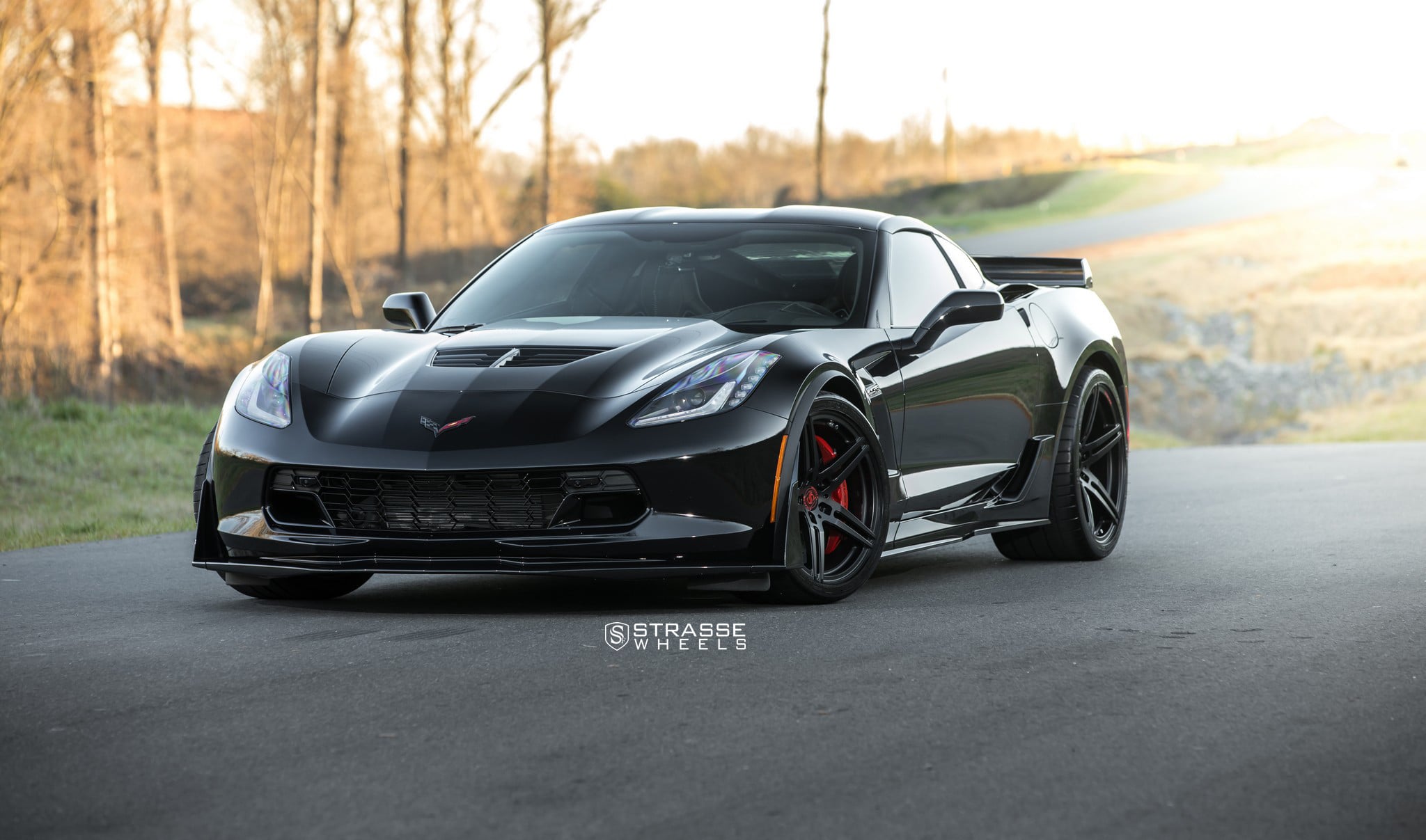 Custom Body Kit on Black Chevy Corvette - Photo by Strasse Forged