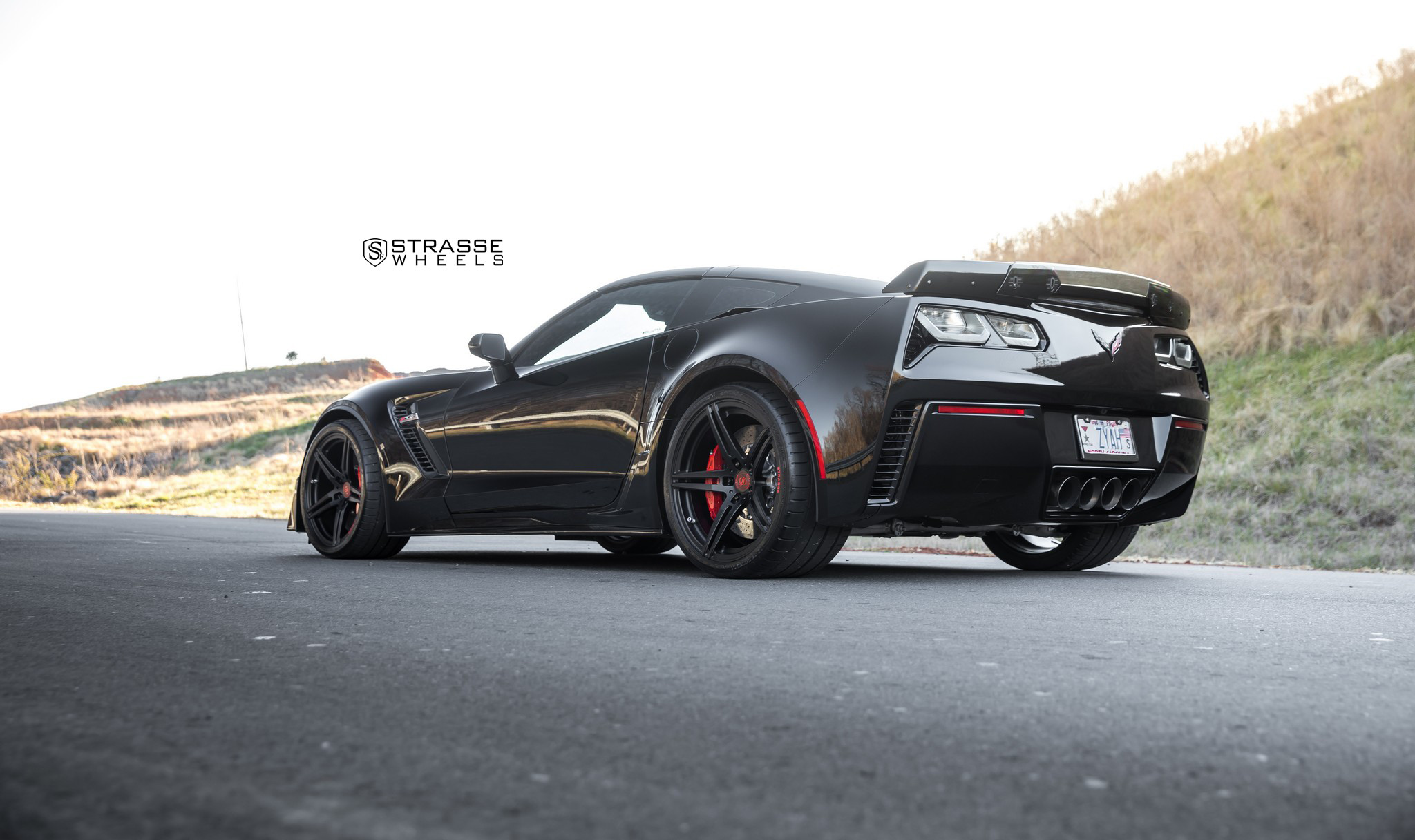 Black Chevy Corvette with Custom Style Rear Spoiler - Photo by Strasse Forged