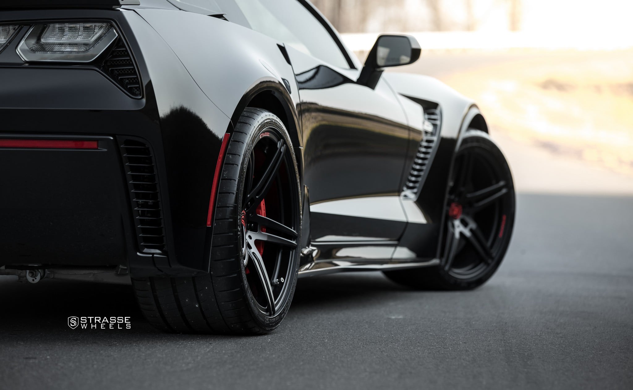 Satin Black Strasse Rims on Custom Chevy Corvette - Photo by Strasse Forged