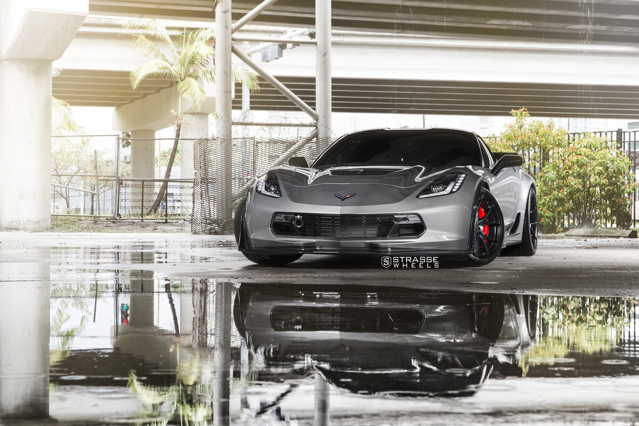 Gray Chevy Corvette with Dark Smoke LED Headlights - Photo by Strasse Forged