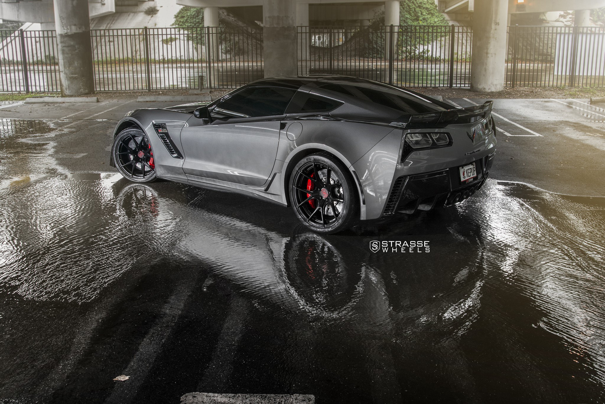 Gray Chevy Corvette with Aftermarket Rear Diffuser - Photo by Strasse Forged
