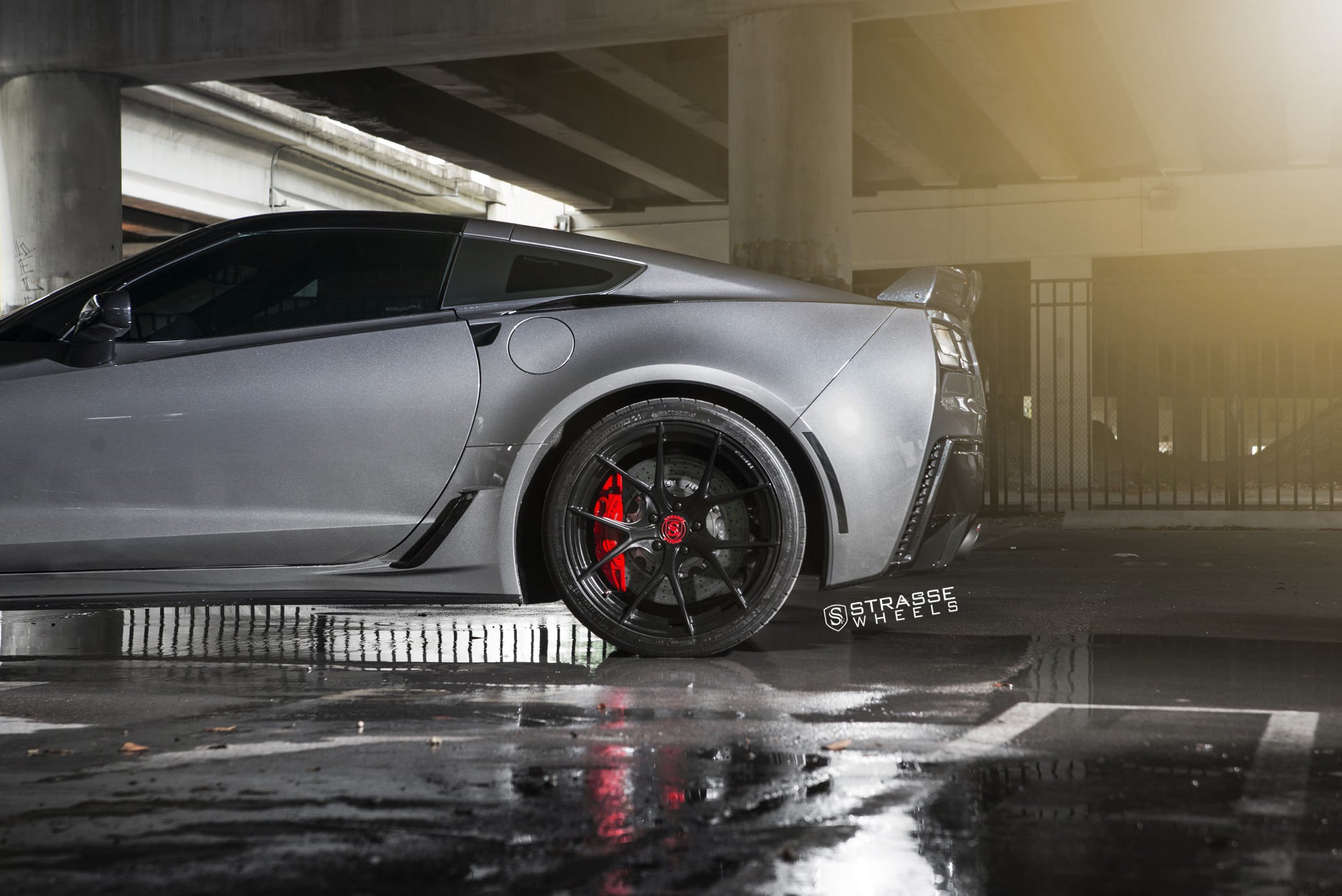 Custom Gray Chevy Corvette Side Skirts - Photo by Strasse Forged
