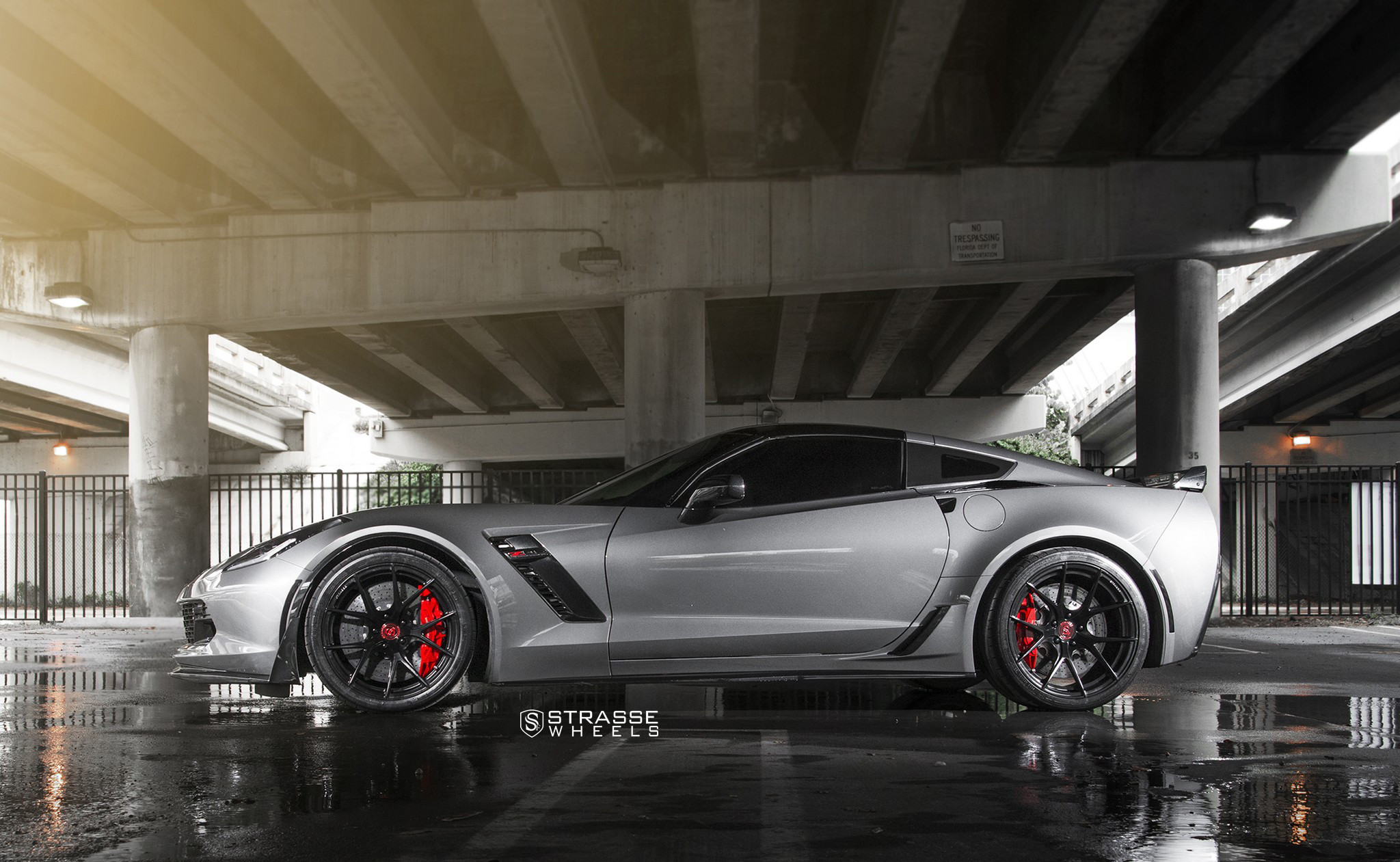 Satin Black Strasse Wheels on Gray Chevy Corvette - Photo by Strasse Forged