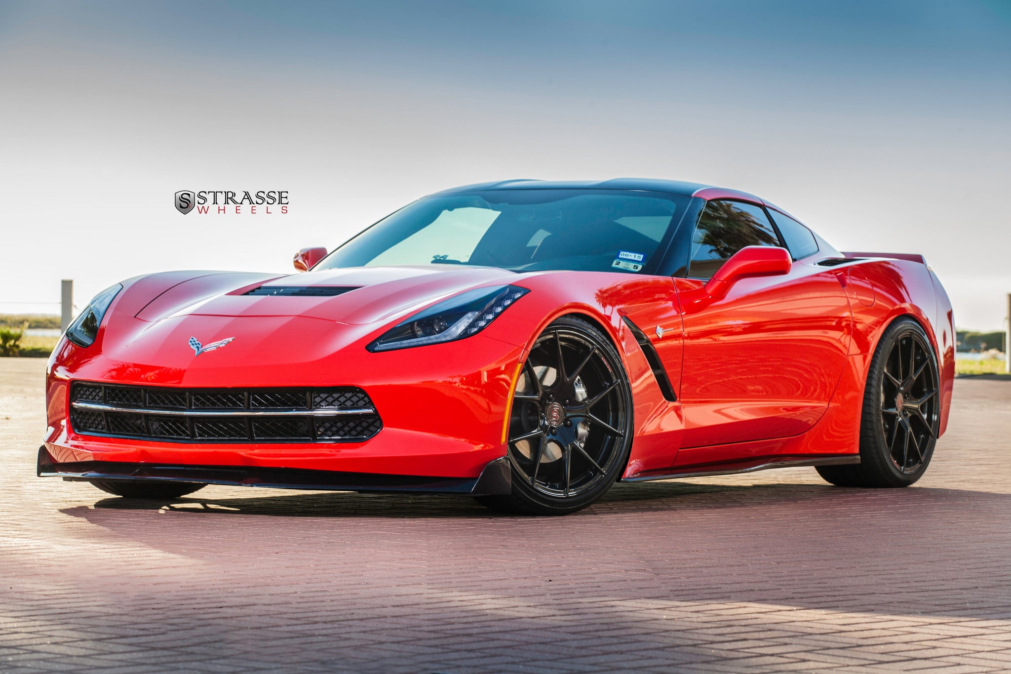 Custom Hood with Air Vents on Red Chevy Corvette - Photo by Strasse Forged