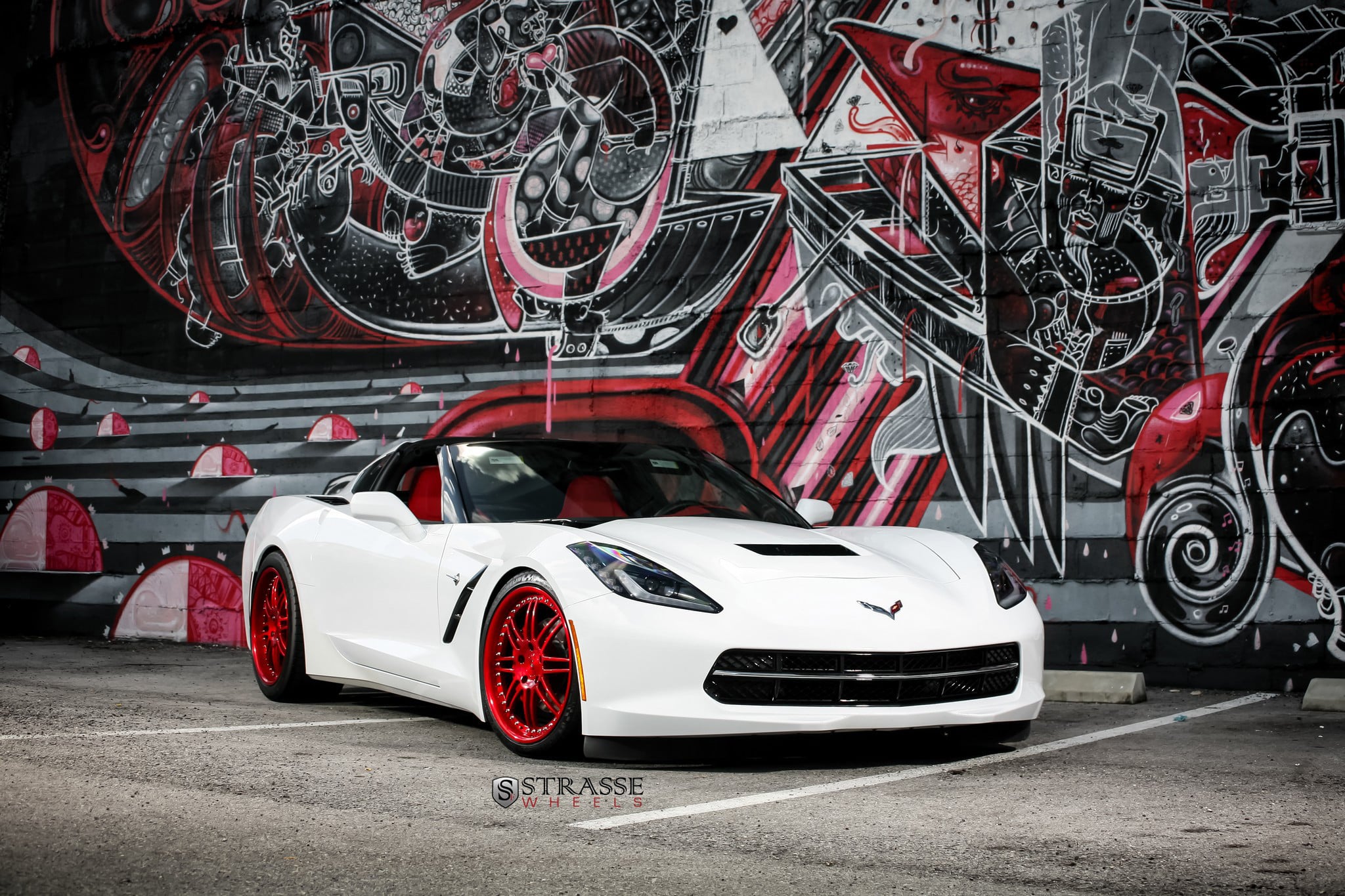 White Chevy Corvette with Dark Smoke LED Headlights - Photo by Strasse Forged