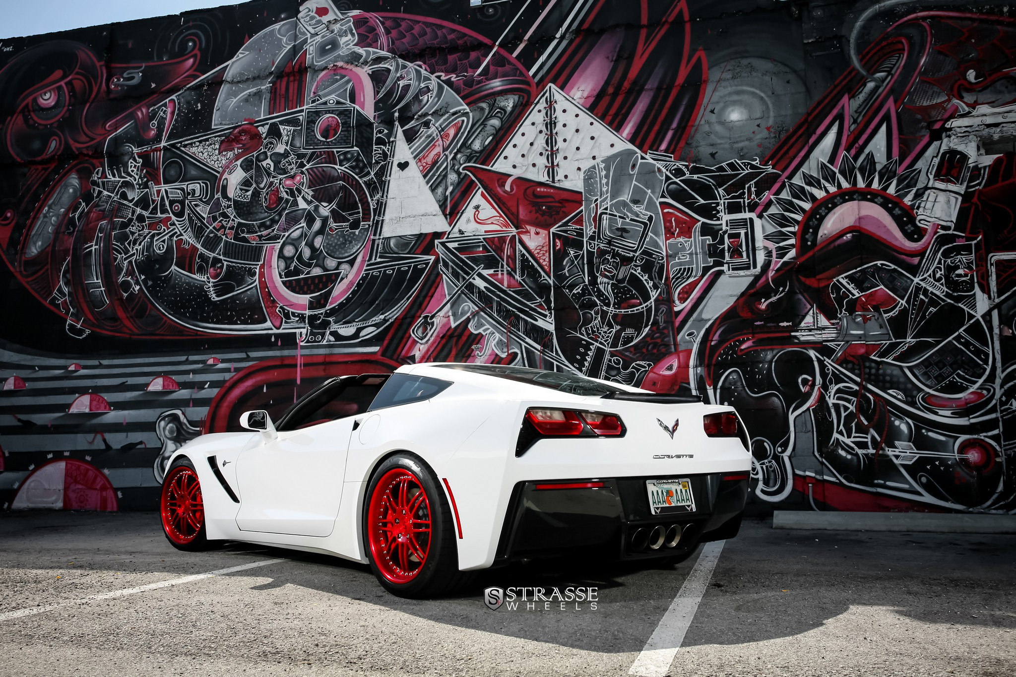Aftermarket Red LED Taillights on White Chevy Corvette - Photo by Strasse Forged