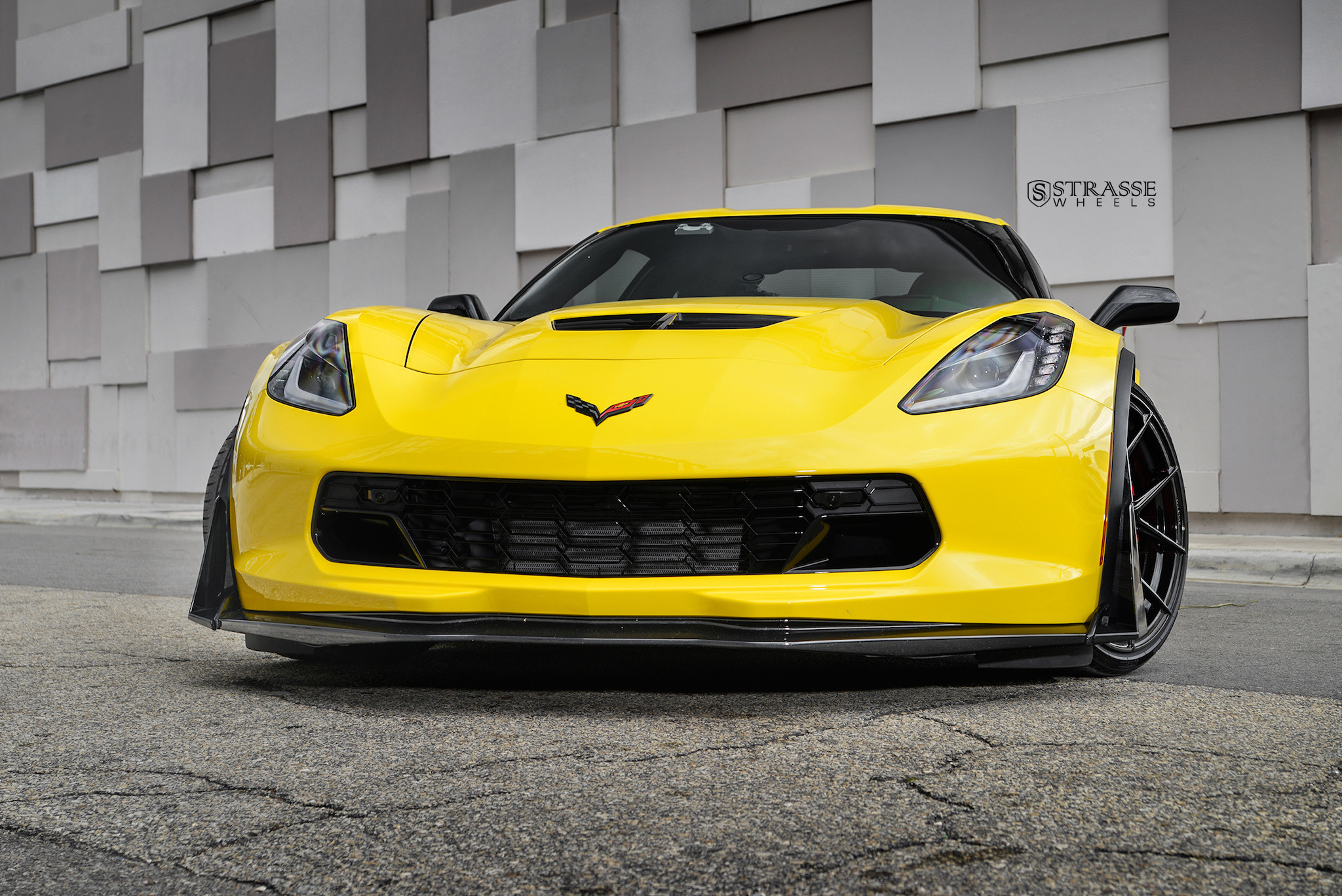 Yellow Chevy Corvette with Aftermarket Front Lip - Photo by Strasse Forged
