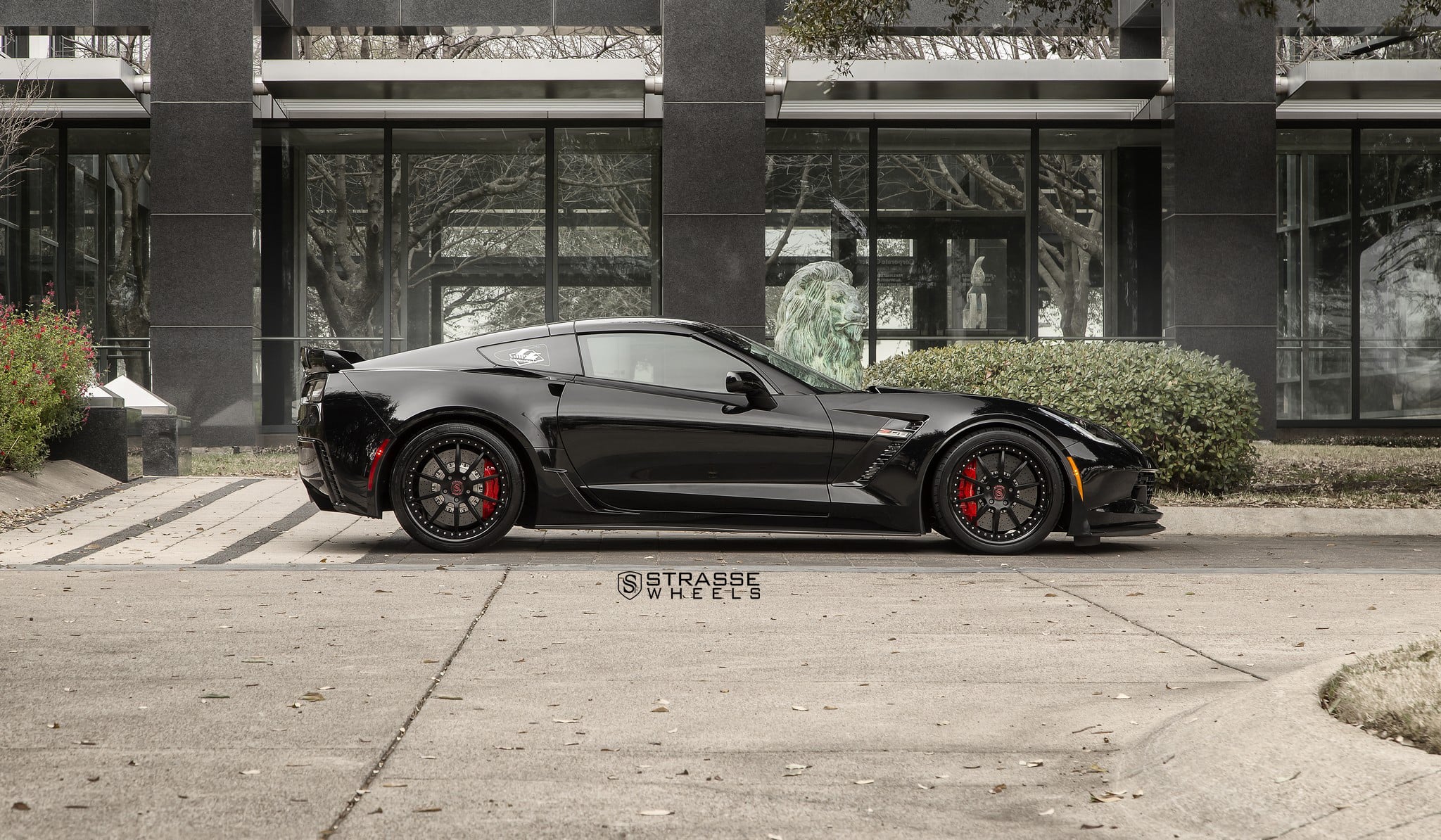Black Chevy Corvette with Aftermarket Side Skirts - Photo by Strasse Forged