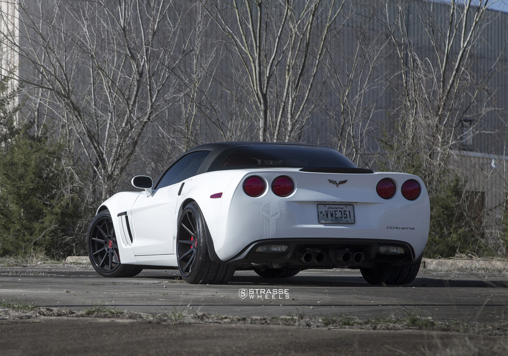 White Chevy Corvette with Aftermarket Rear Diffuser - Photo by Strasse Forged
