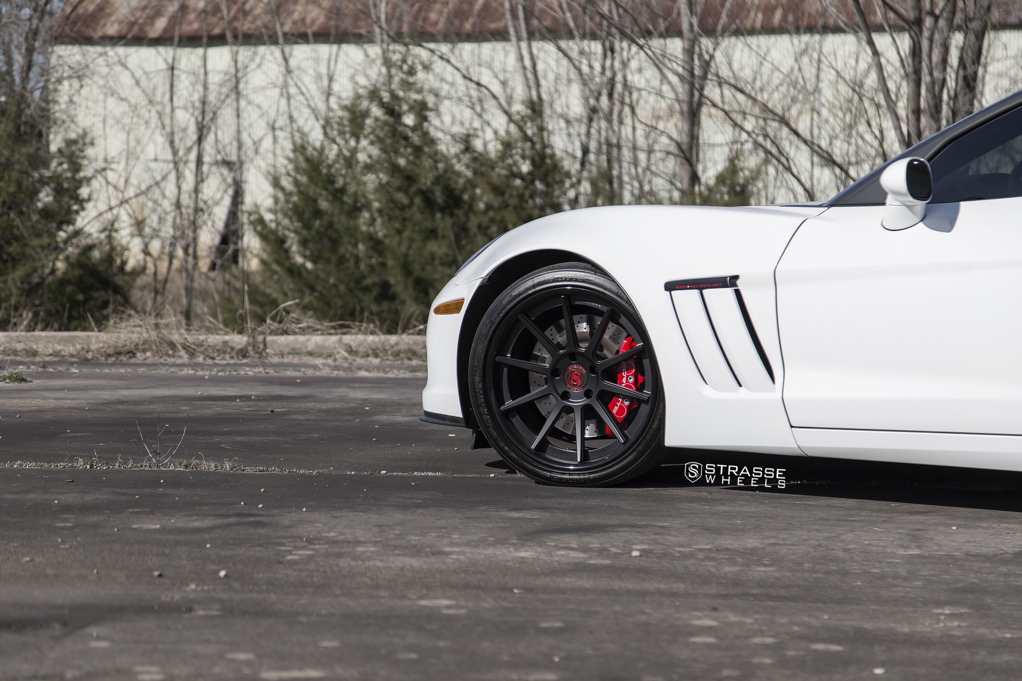 Matte Black Strasse Wheels on White Chevy Corvette - Photo by Strasse Forged