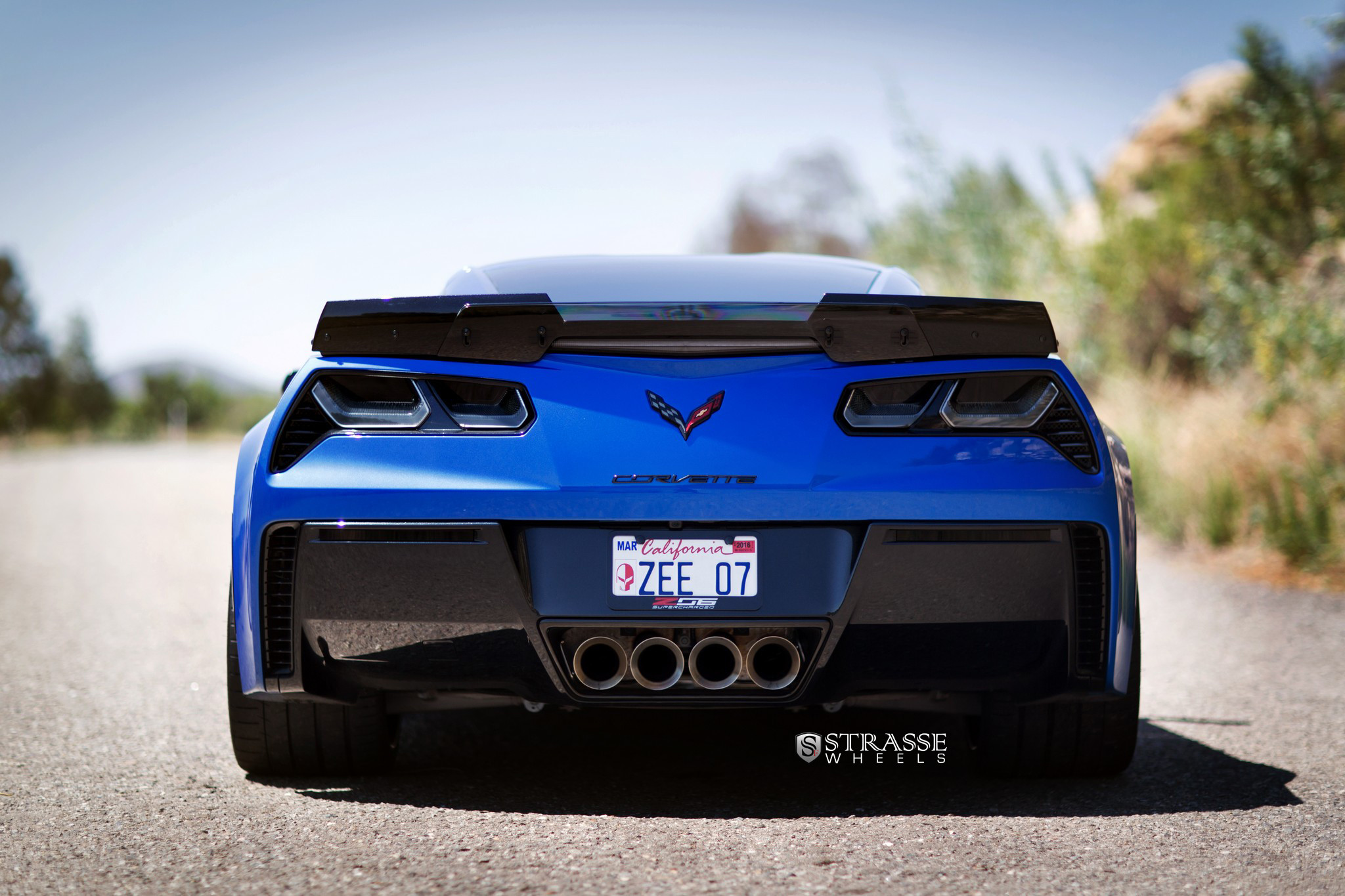 Dark Smoke Taillights on Blue Chevy Corvette - Photo by Strasse Forged