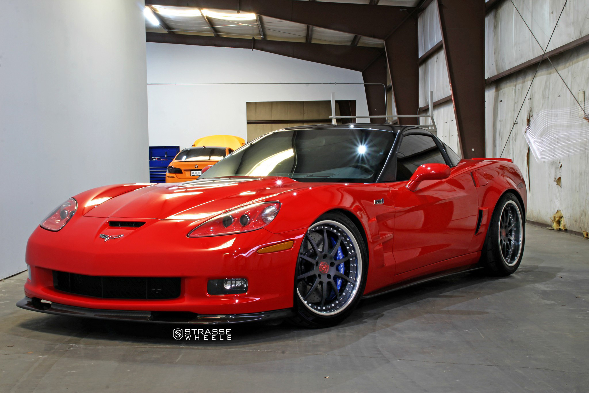 Red Chevy Corvette with Aftermarket Hood - Photo by Strasse Forged