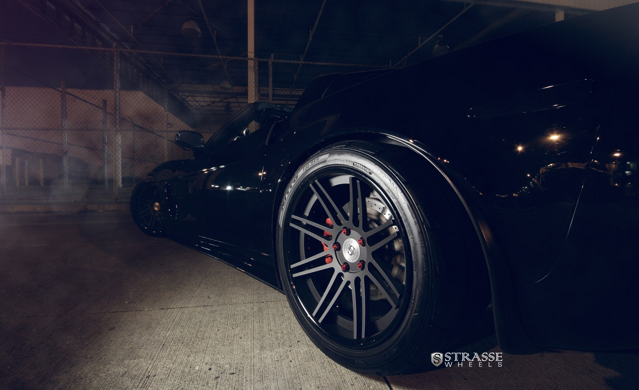 Custom Black Chevy Corvette on Nitto Tires - Photo by Custom Black Chevy Corvette Gets Even More Aggressive with Dark Smoke Headlights				Strasse Forged