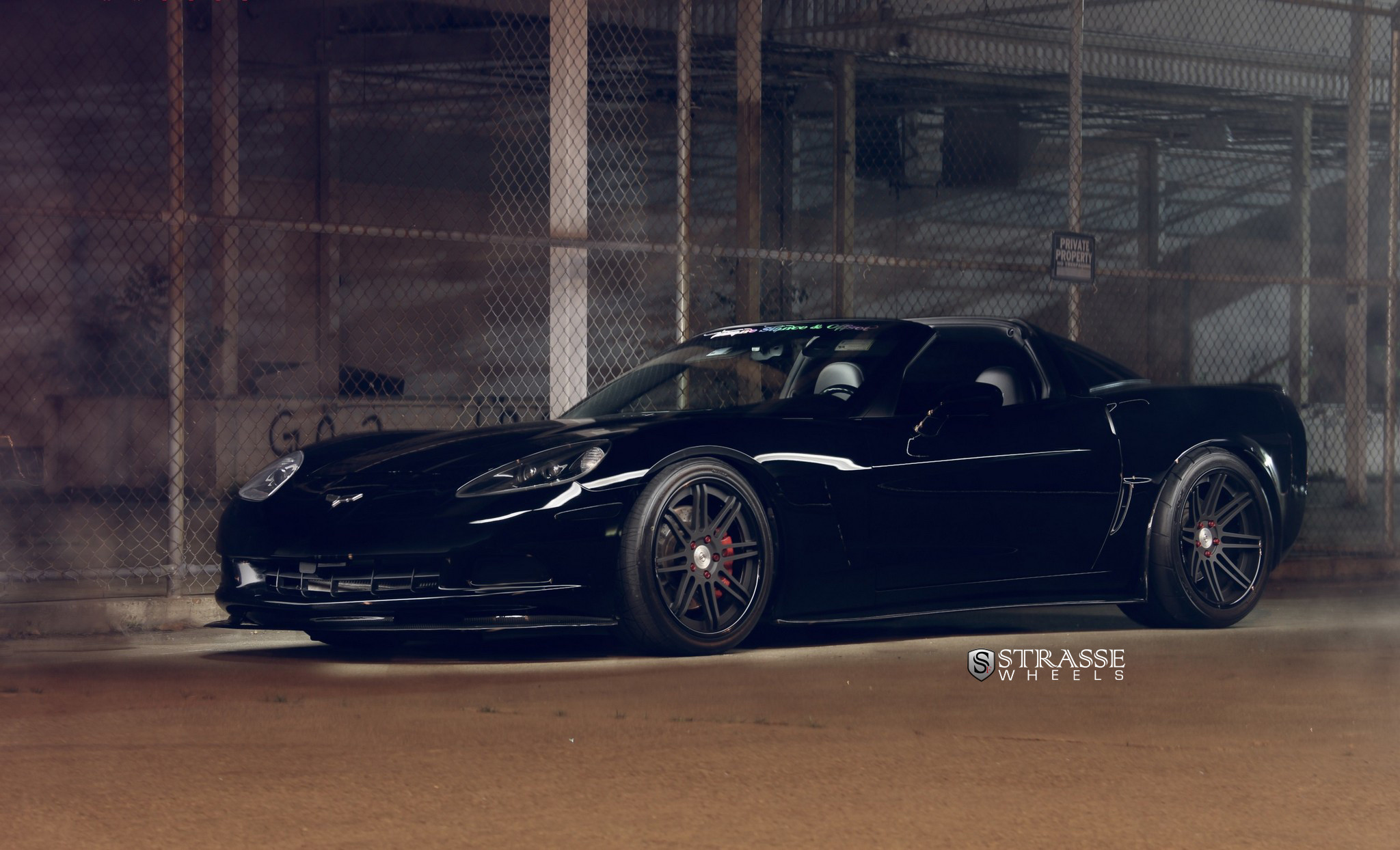 Dark Smoke Headlights on Black Chevy Corvette - Photo by Custom Black Chevy Corvette Gets Even More Aggressive with Dark Smoke Headlights				Strasse Forged