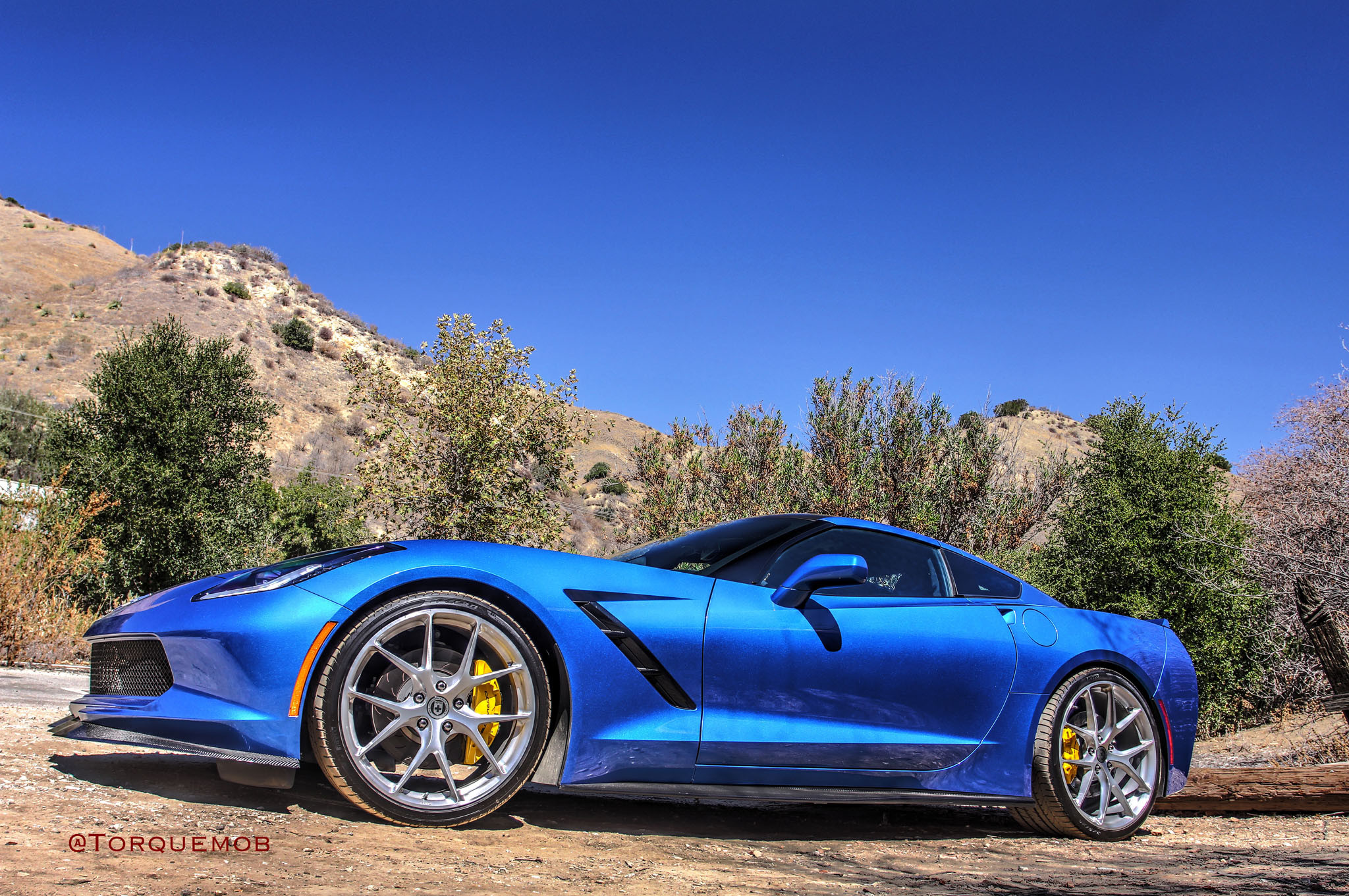 Gray Chevy Corvette with Custom Style Rear Spoiler - Photo by HRE Wheels