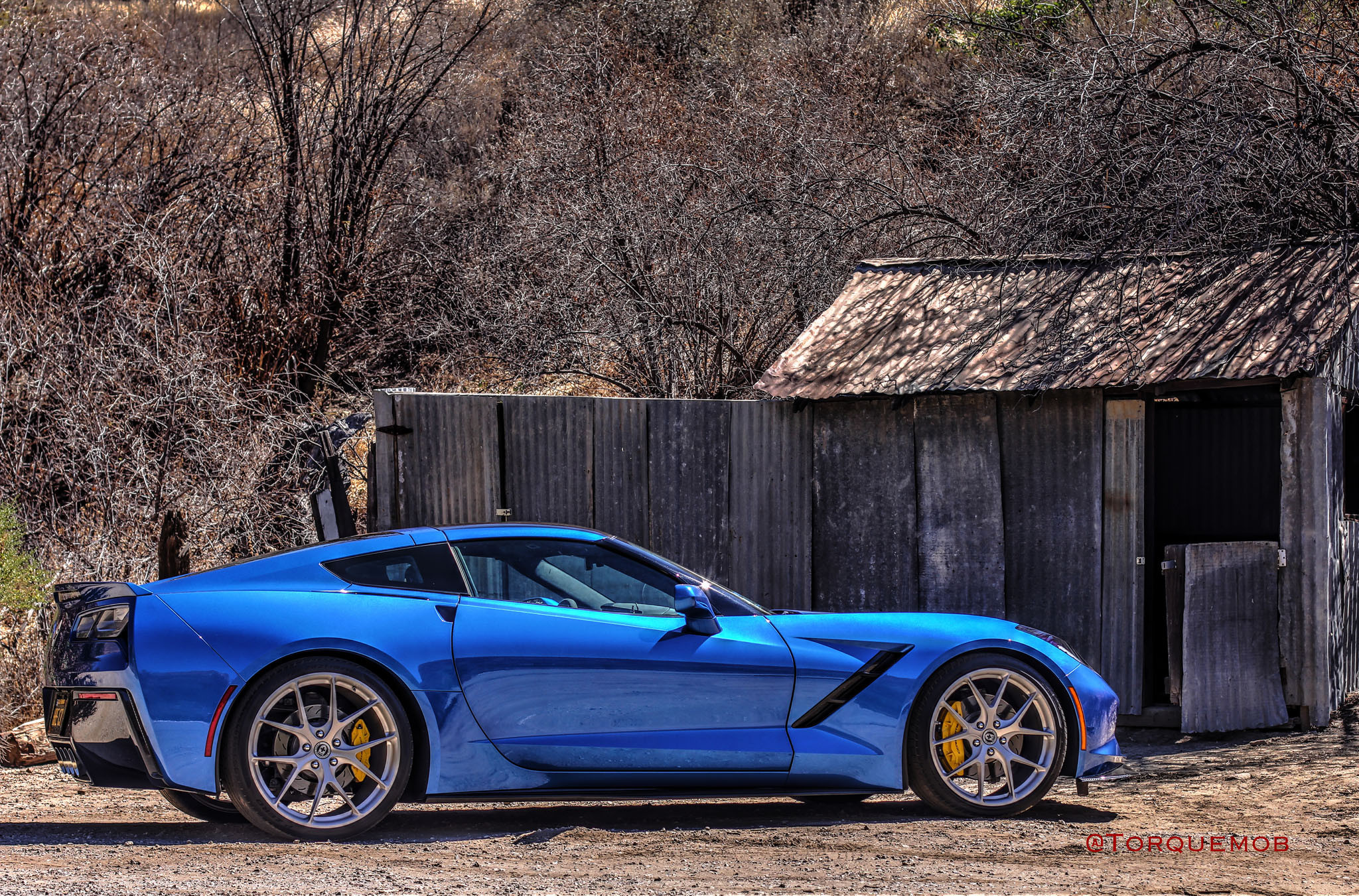 Gray Chevy Corvette with Aftermarket Side Scoops - Photo by HRE Wheels