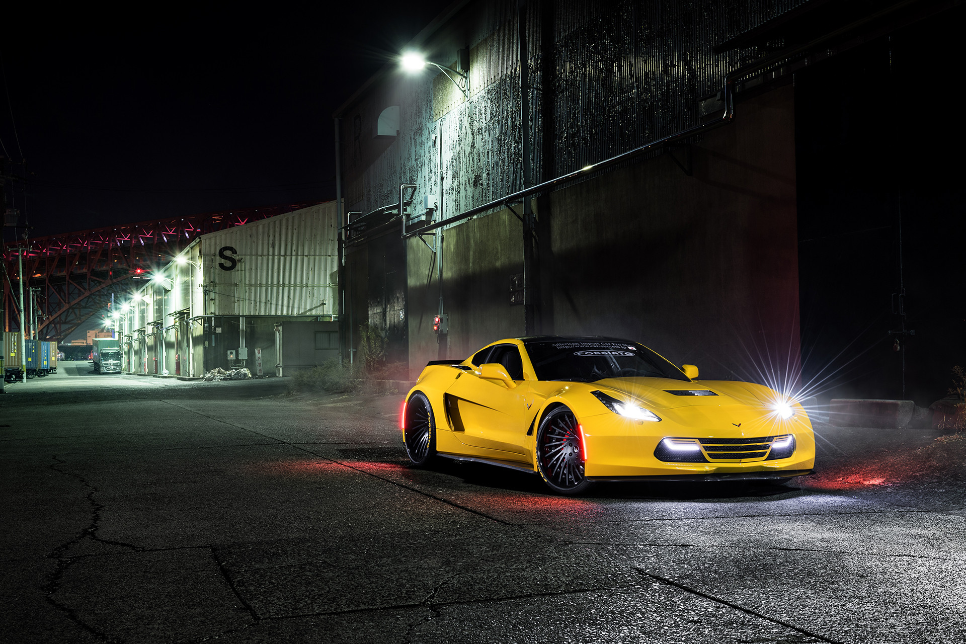 Yellow Chevy Corvette with Custom LED Headlights - Photo by Forgiato