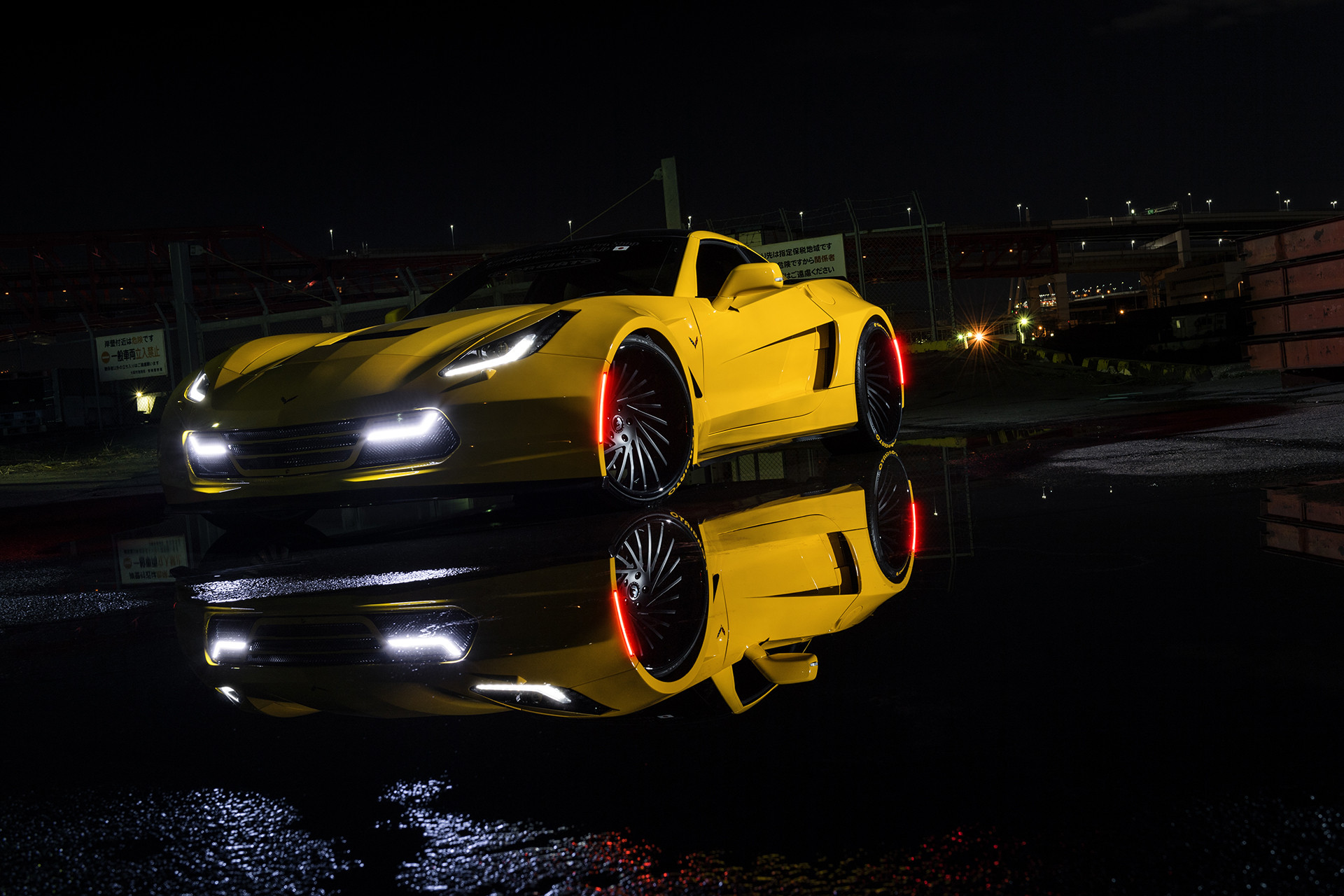 Aftermarket Vented Hood on Yellow Chevy Corvette - Photo by Forgiato
