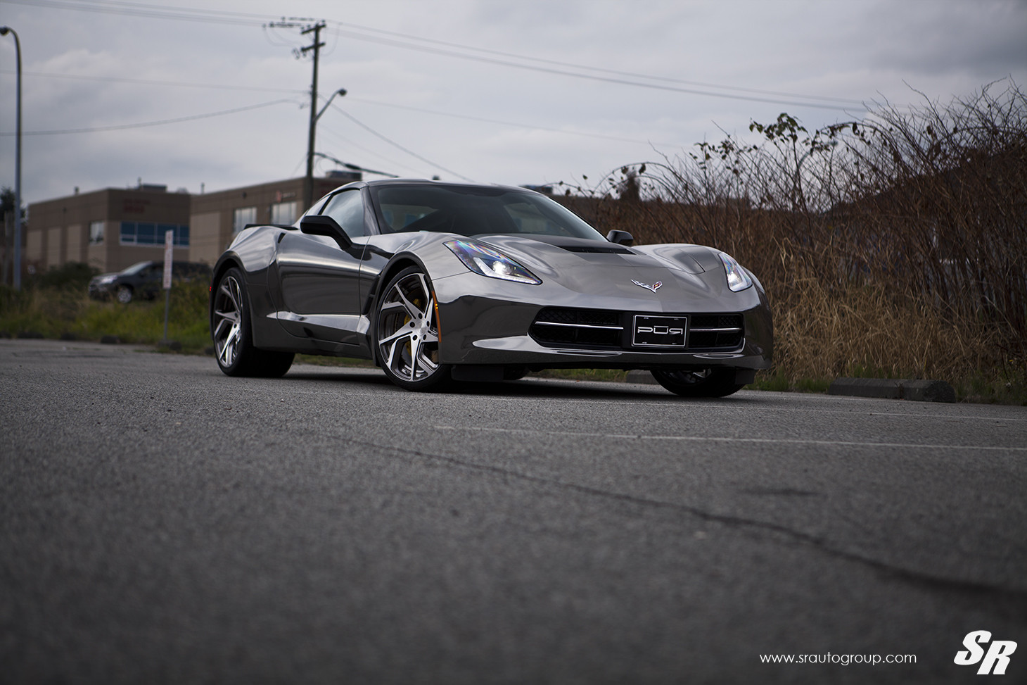 Custom Vented Hood on Gray Chevy Corvette - Photo by SR Auto Group