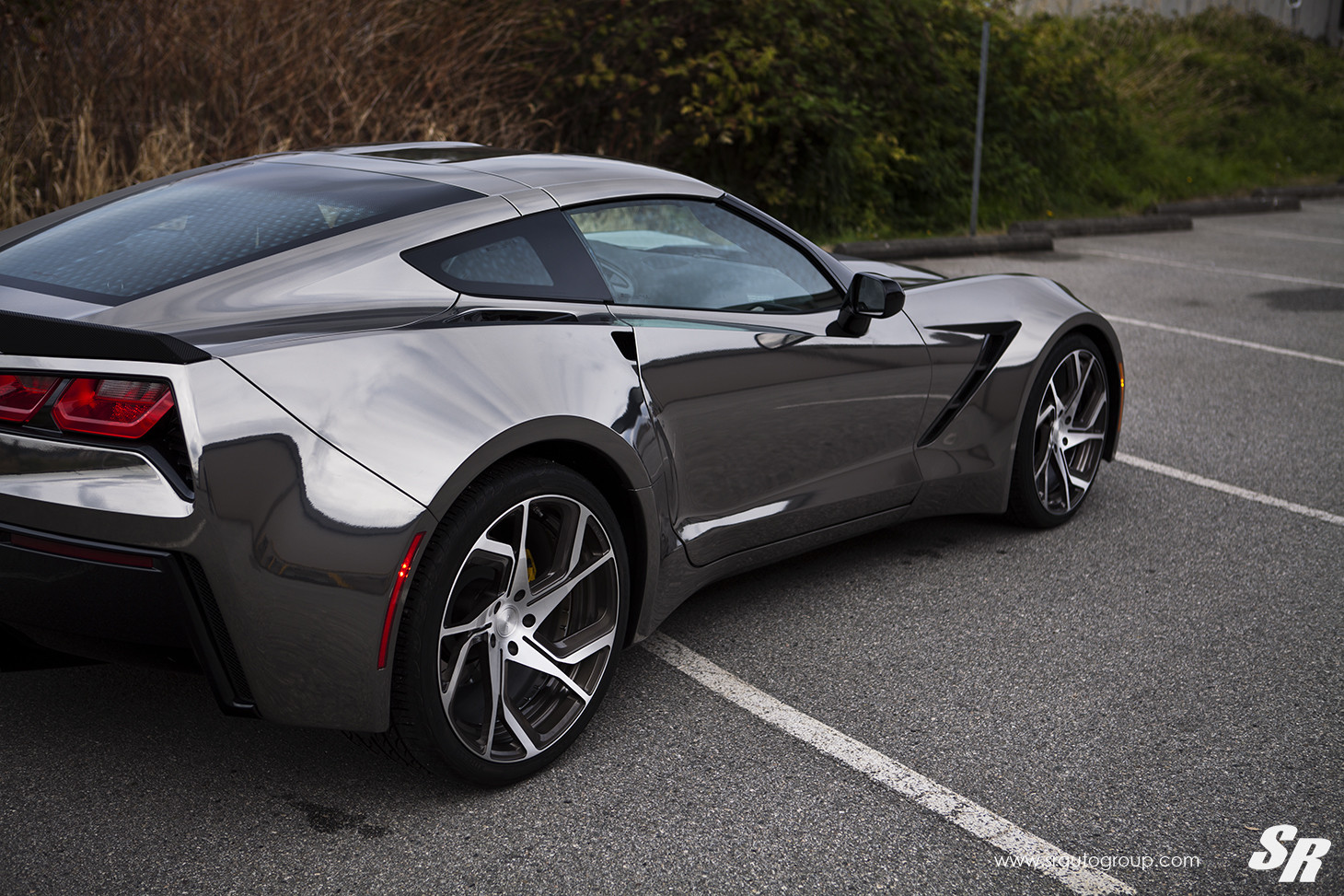Custom Chrome Wheels on Gray Chevy Corvette - Photo by SR Auto Group