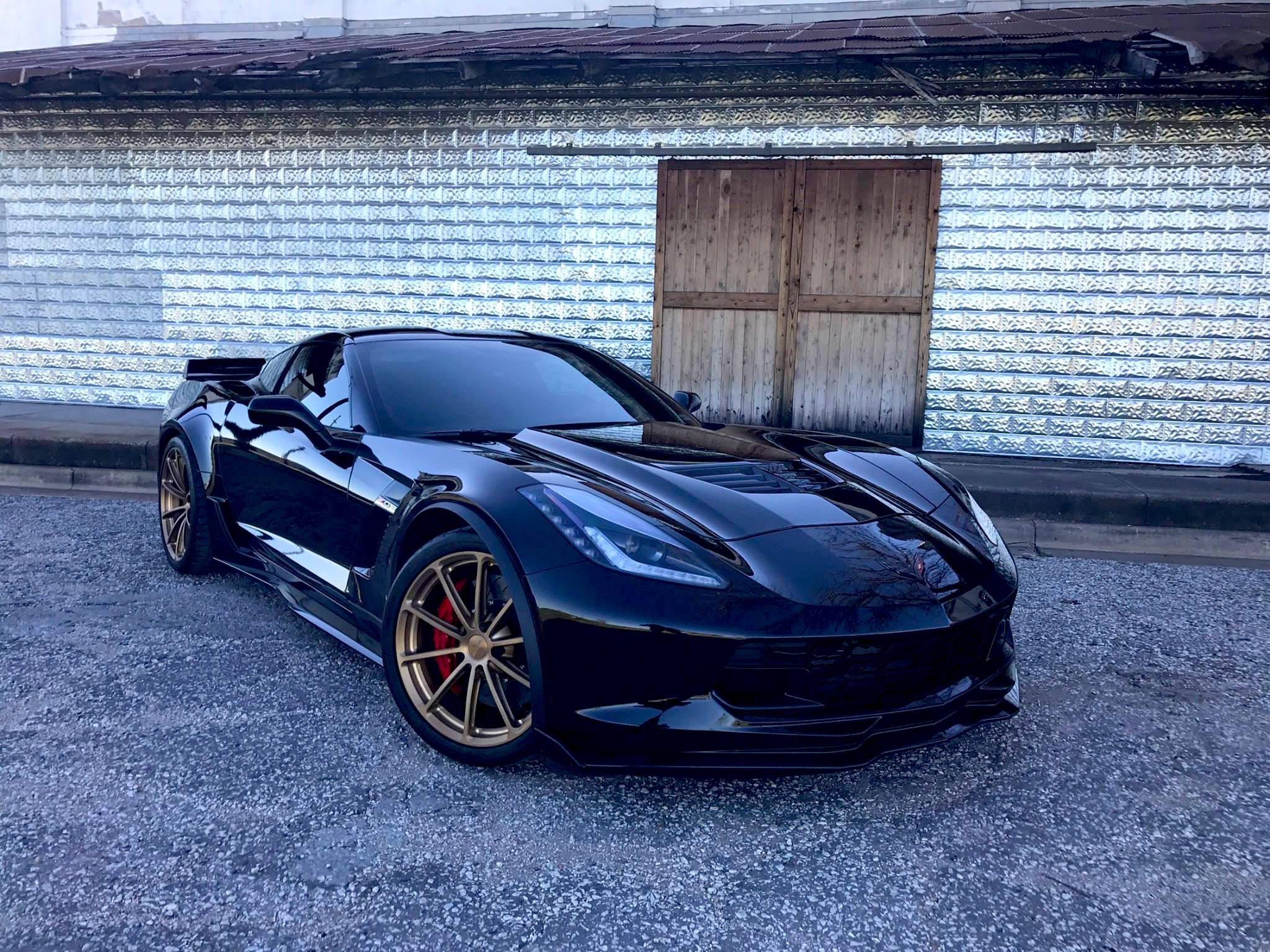 Black Chevy Corvette with Dark Smoke LED Headlights - Photo by Forgeline Motorsports