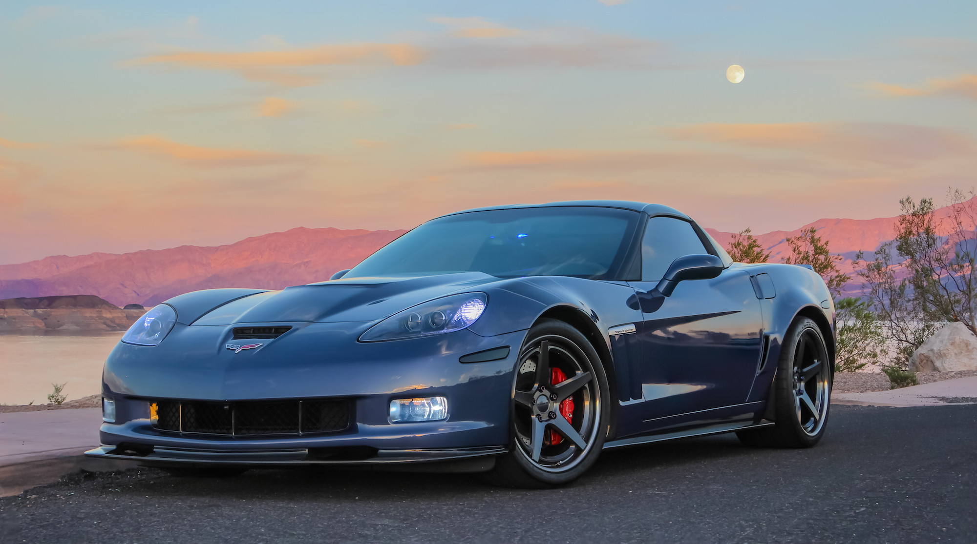 Dark Blue Chevy Corvette with Custom Halo Headlights - Photo by Forgeline Motorsports
