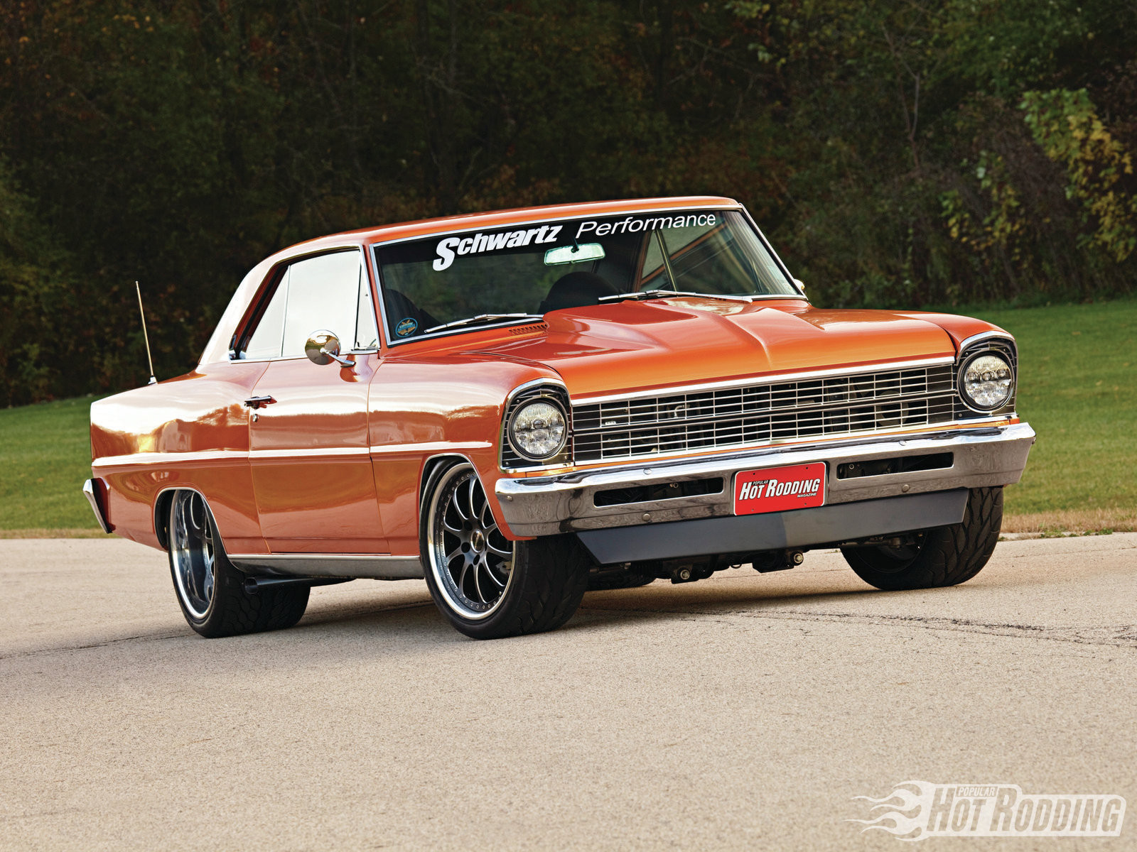 Chrome Billet Grille on Orange Chevy Nova - Photo by Forgeline Motorsports