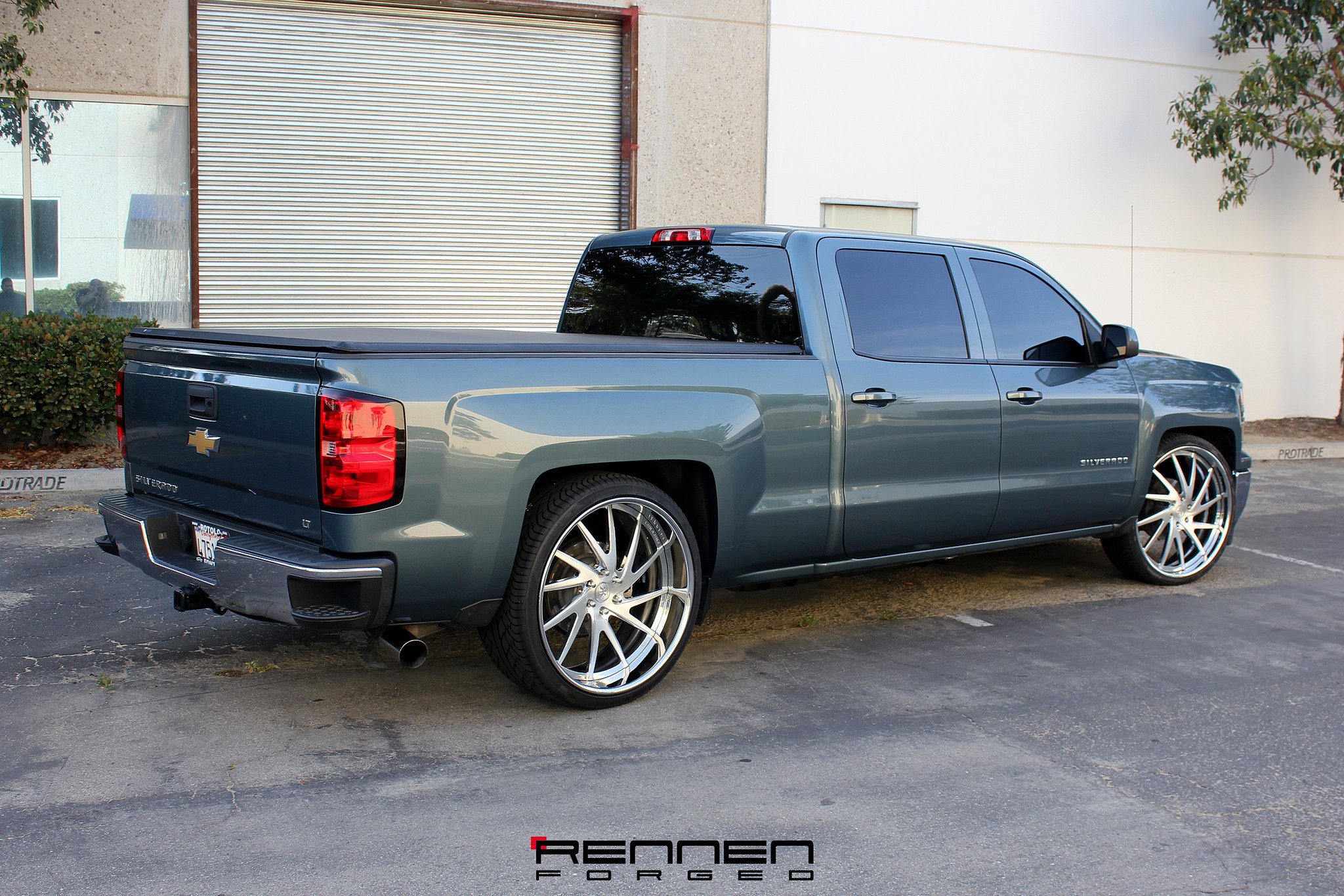 Gray Chevy Silverado with Chrome Rear Bumper Cover - Photo by Rennen International