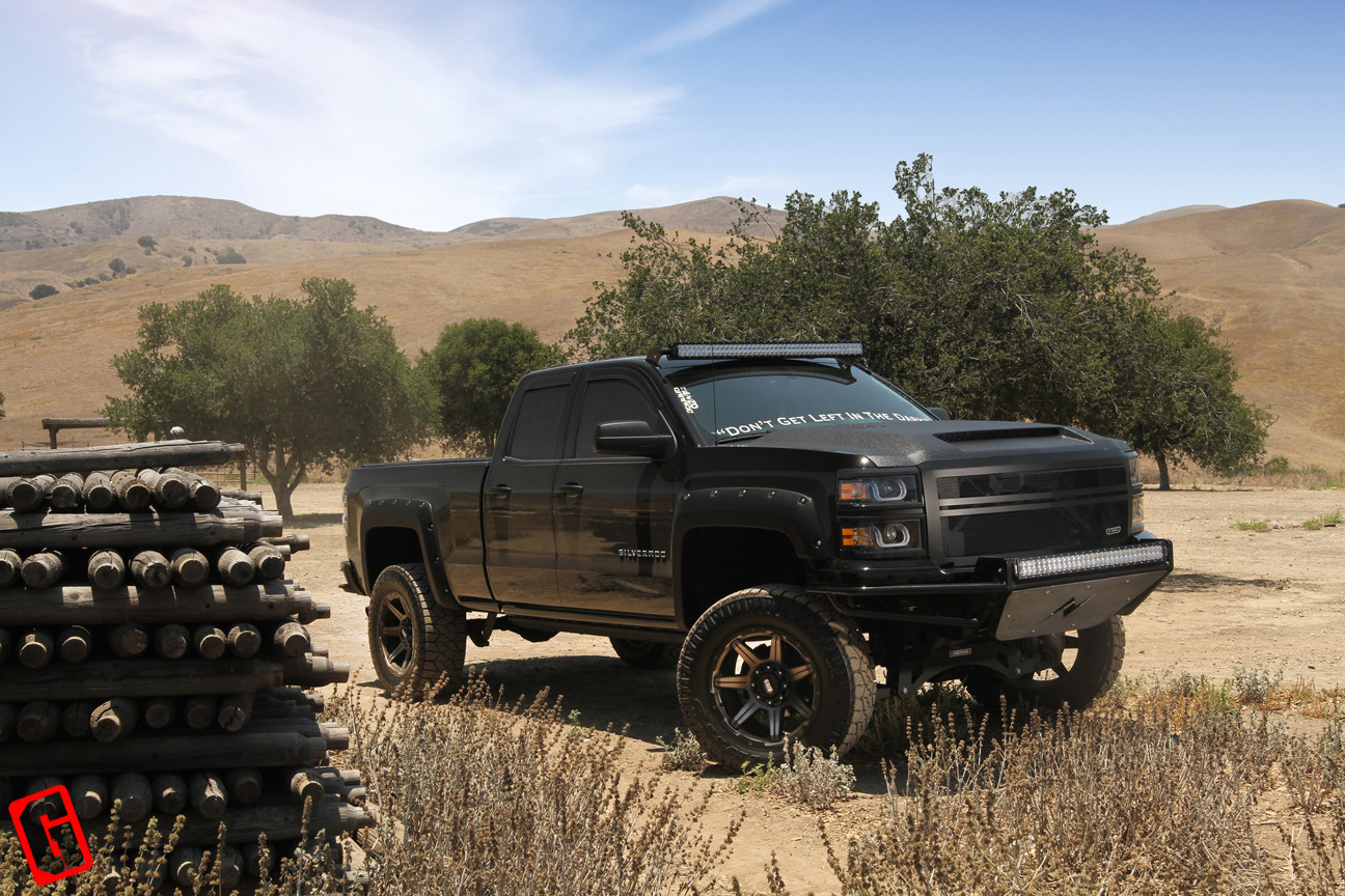 Front Bumper with LED Light Bar on Black Chevy Silverado - Photo by Grid Off-Road