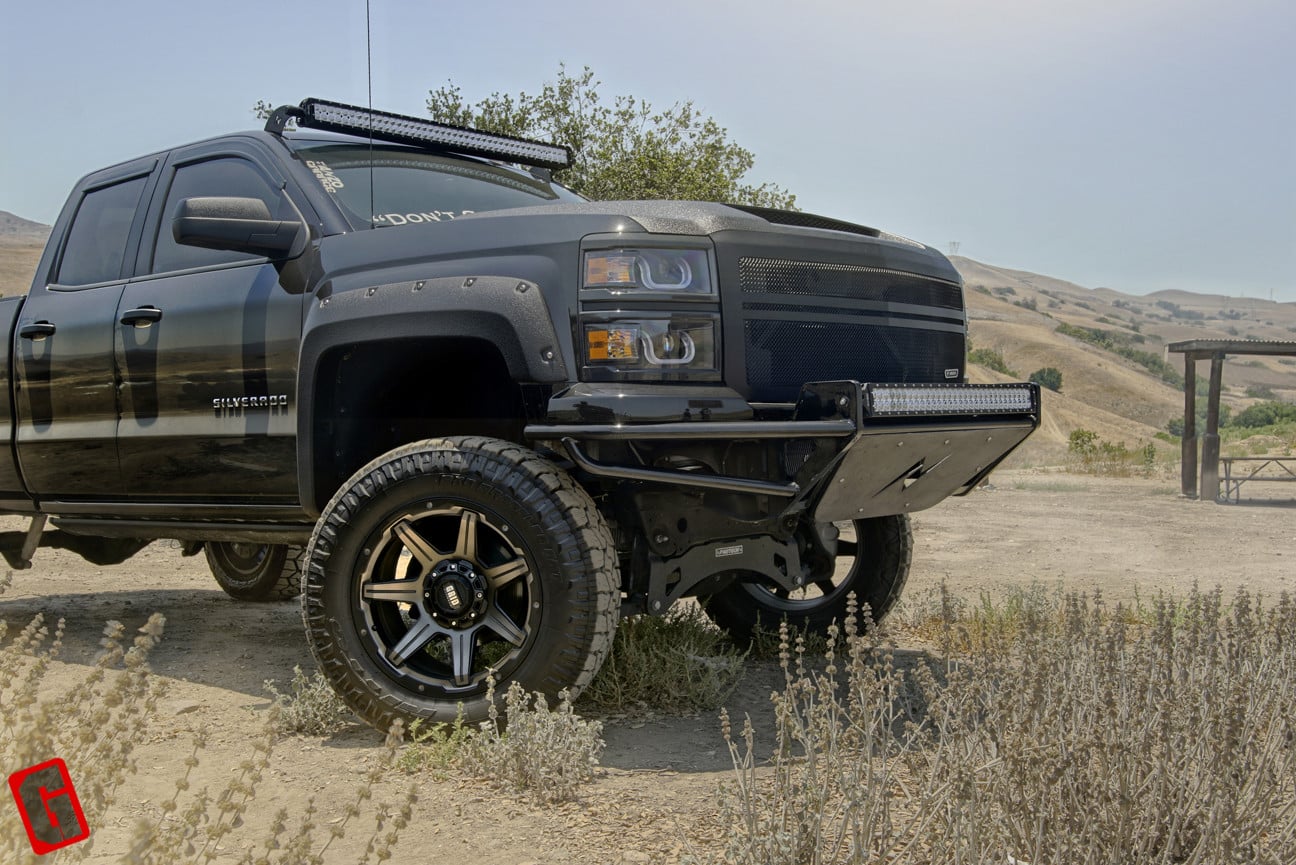 Black Lifted Chevy Silverado with T-Rex Mesh Grille - Photo by Grid Off-Road