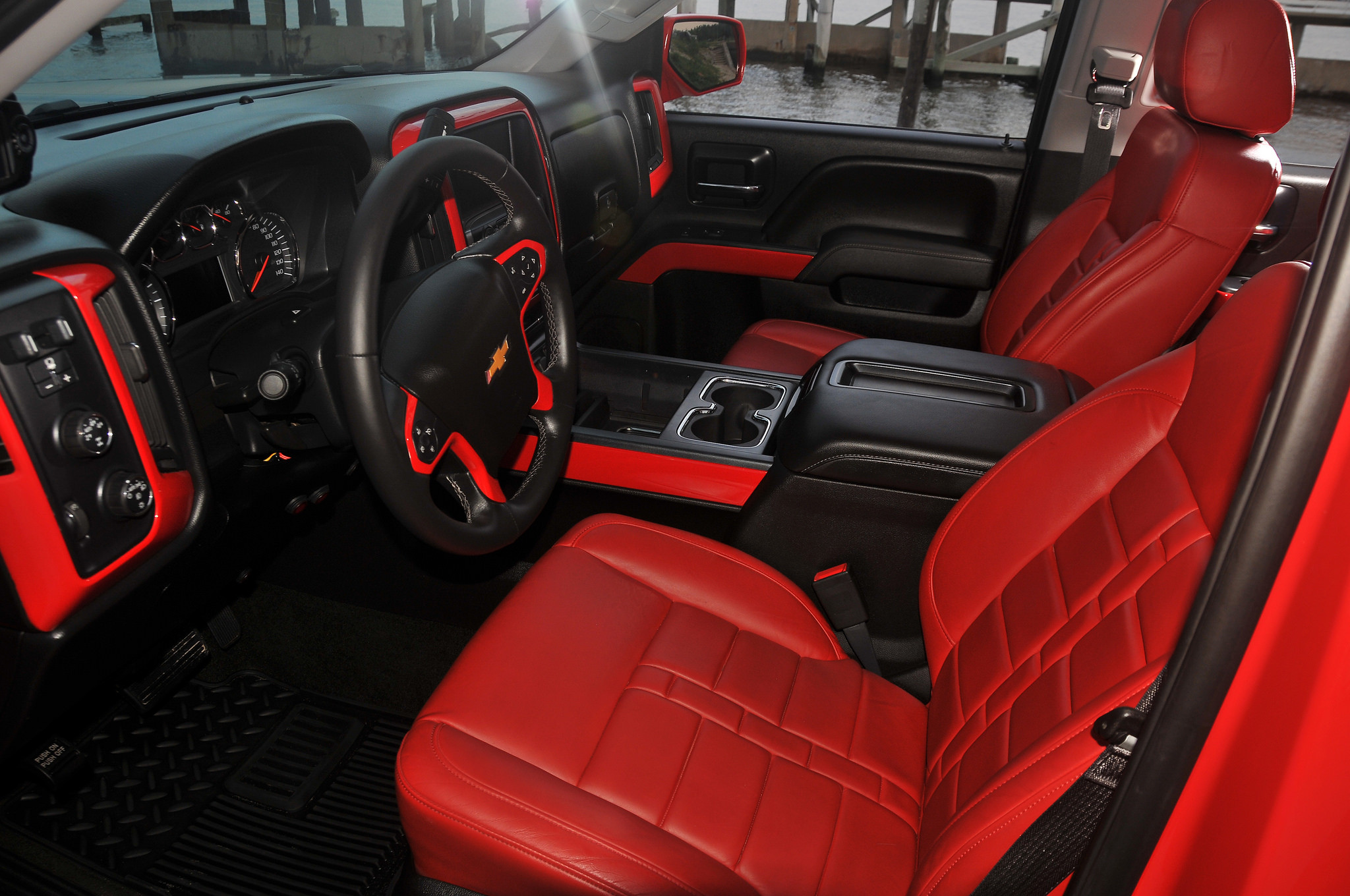 Red Leather Seas in Chevy Silverado - Photo by American Force