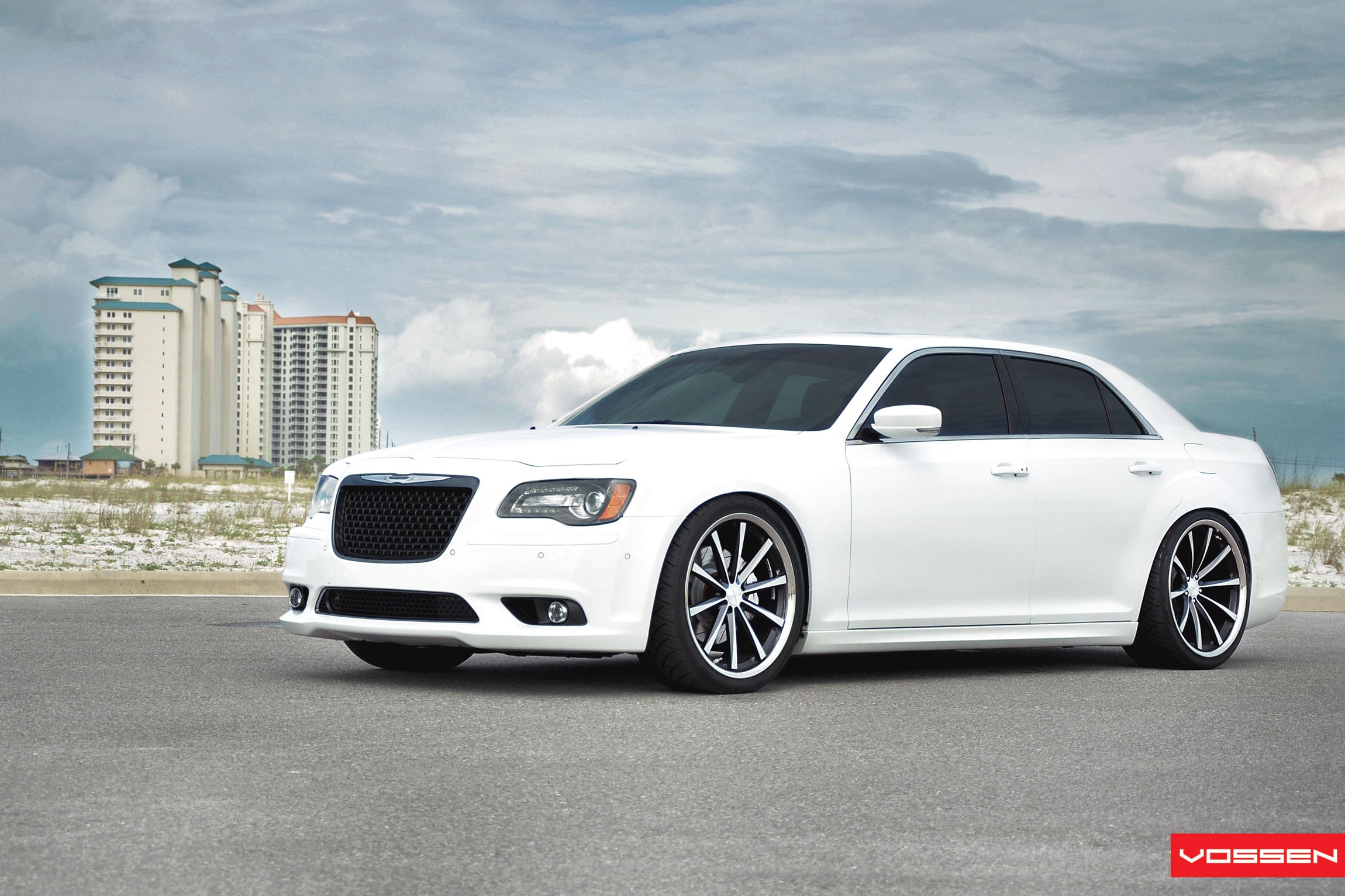 White Chrysler 300 with Custom Mesh Grille - Photo by Vossen