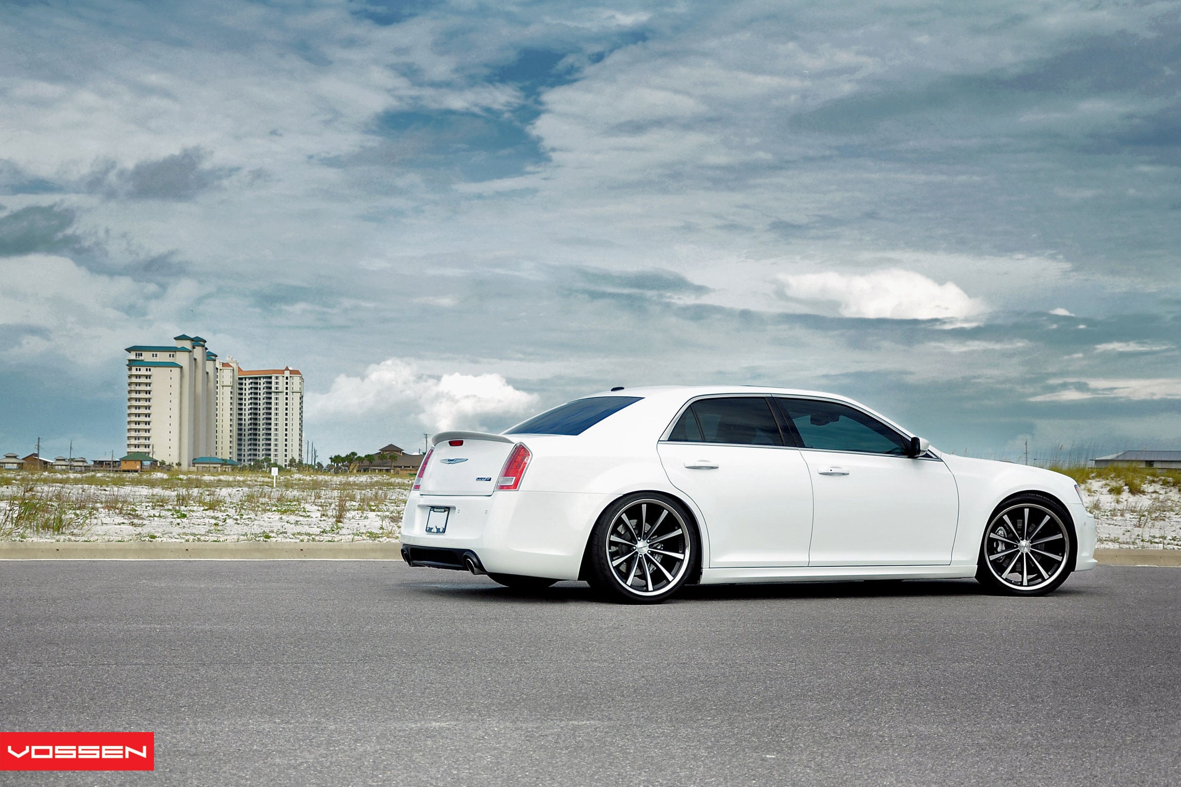 Aftermarket Rear Bumper Cover on White Chrysler 300 - Photo by Vossen