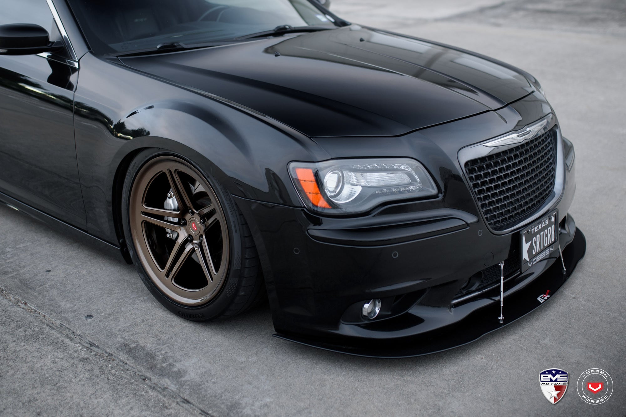 Custom Front Lip Spoiler on Black Chrysler 300 - Photo by Vossen