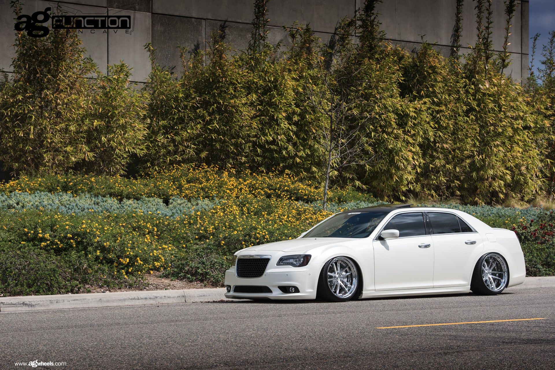 Polished Avant Garde Wheels on White Stanced Chrysler 300 - Photo by Avant Garde Wheels