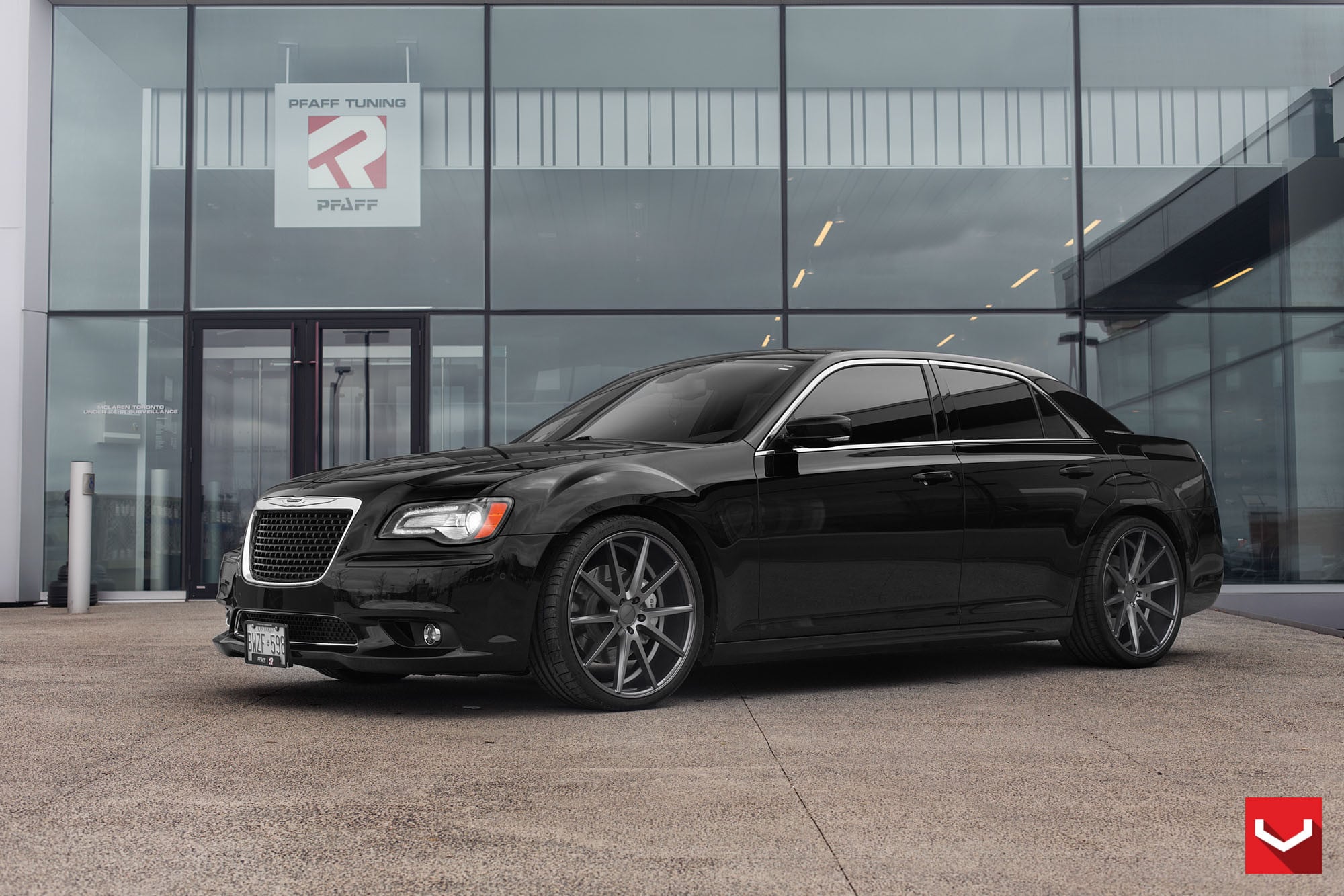 Aftermarket Front Bumper Cover on Black Chrysler 300 - Photo by Vossen