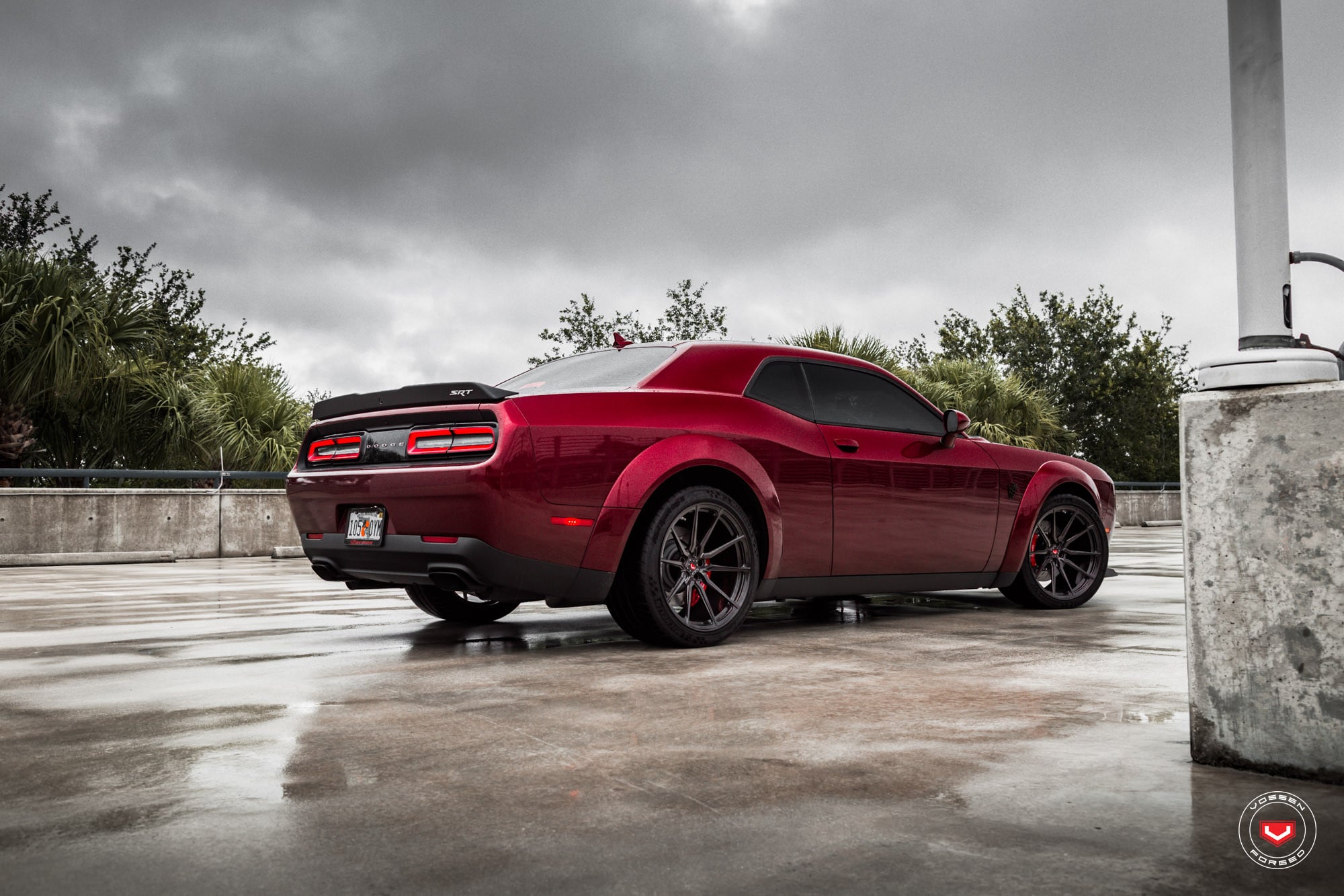 Red Dodge Challenger with Aftermarket Rear Diffuser - Photo by Vossen