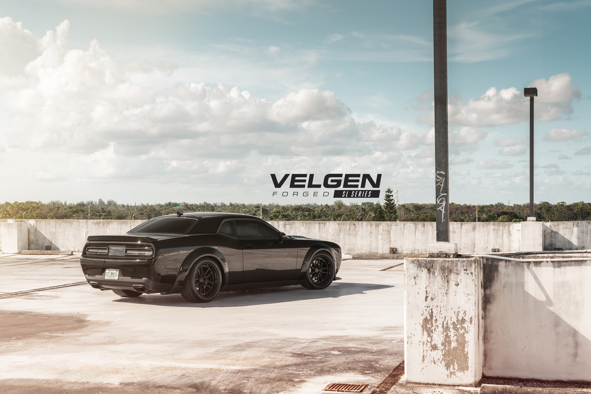 Custom Black Dodge Challenger Rear Lip Spoiler - Photo by Velgen Wheels